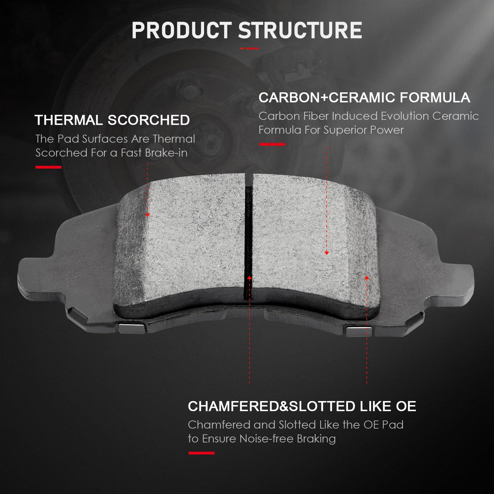 Cciyu D1285 Front Ceramic Brake Pads Kits 4Pcs Fit For Chrysler 200,Sebring,For Dodge Avenger,Caliber,Stratus,For Jeep Compass,P