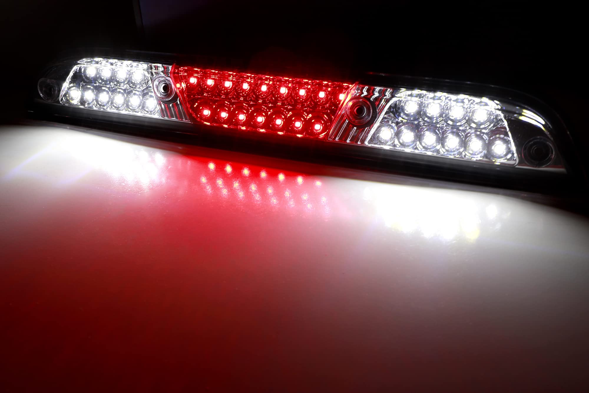 Ijdmtoy Clear/Red Lens W/Chrome Reflector Full Led High Mount Third Brake Lamp W/ F1 Strobe Flash Feature Compatible With Ford 2