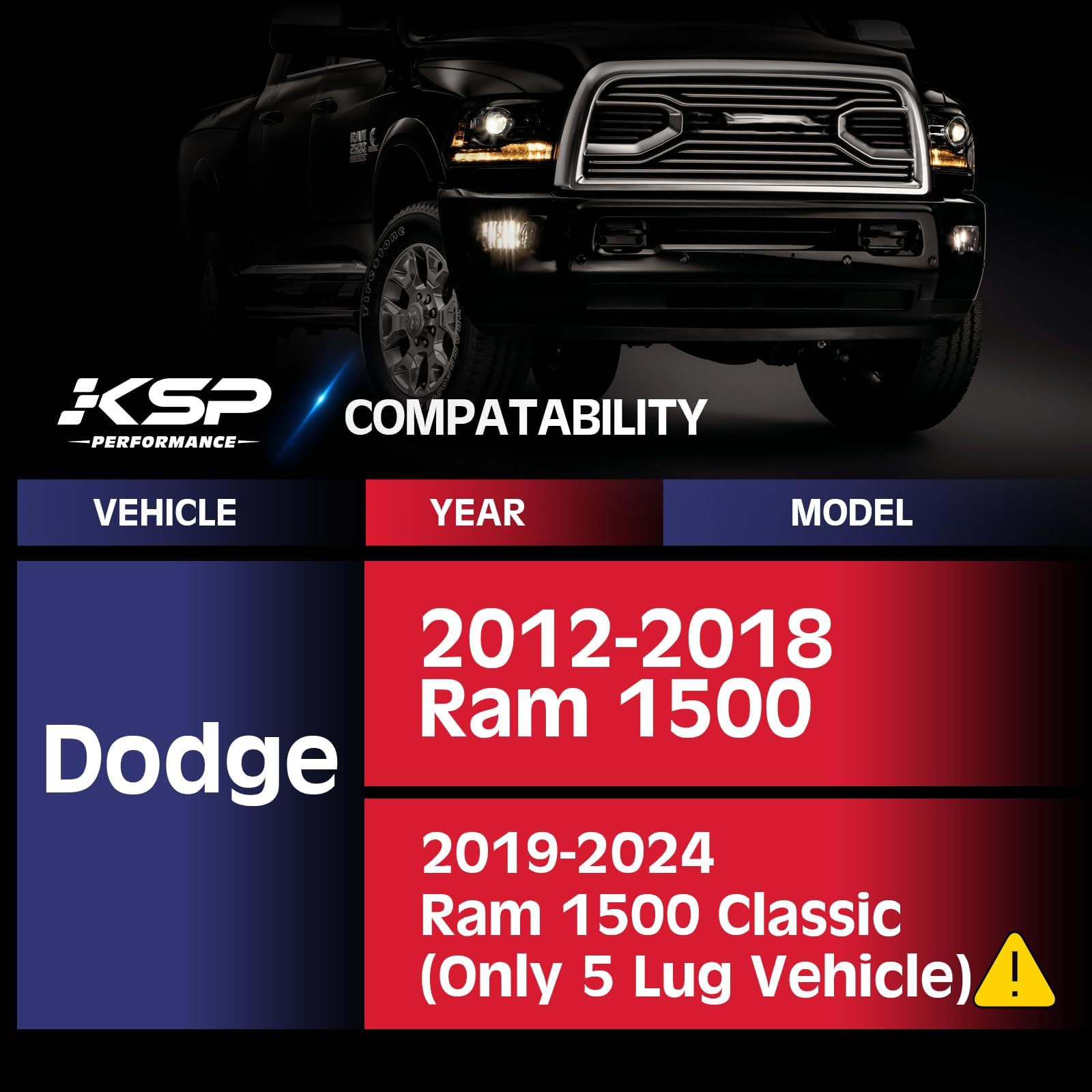 KSP PERFORMANCE 5X5.5 Wheel Spacers for Ram 1500, 1.5" (38mm), Hub Centric, 5x139.7mm, M