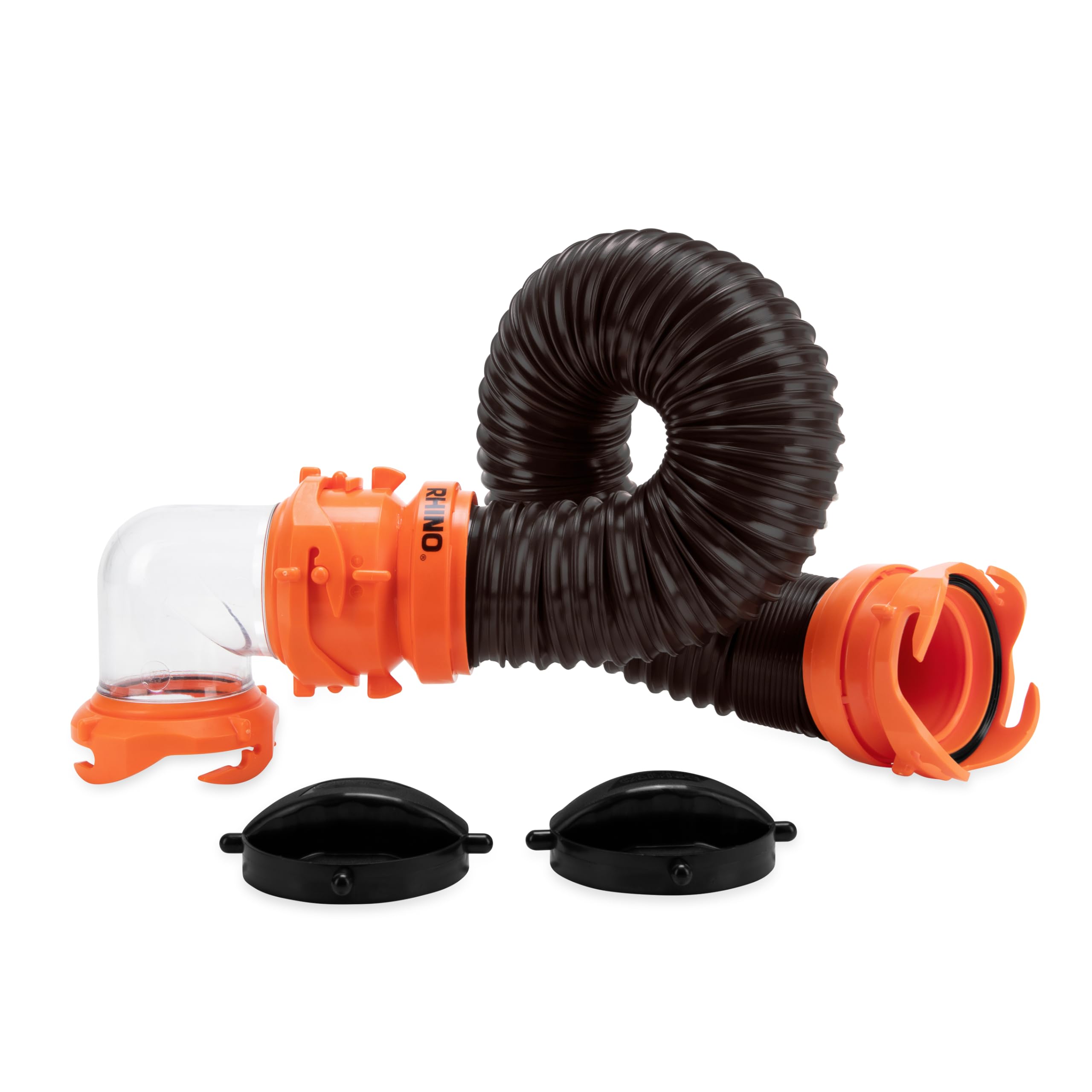 Camco Rhinoflex Tote Tank 3-Foot Sewer Hose Kit | Features A Clear Low-Profile 90-Degree Elbow, Steel Wire Reinforced Polyolefin