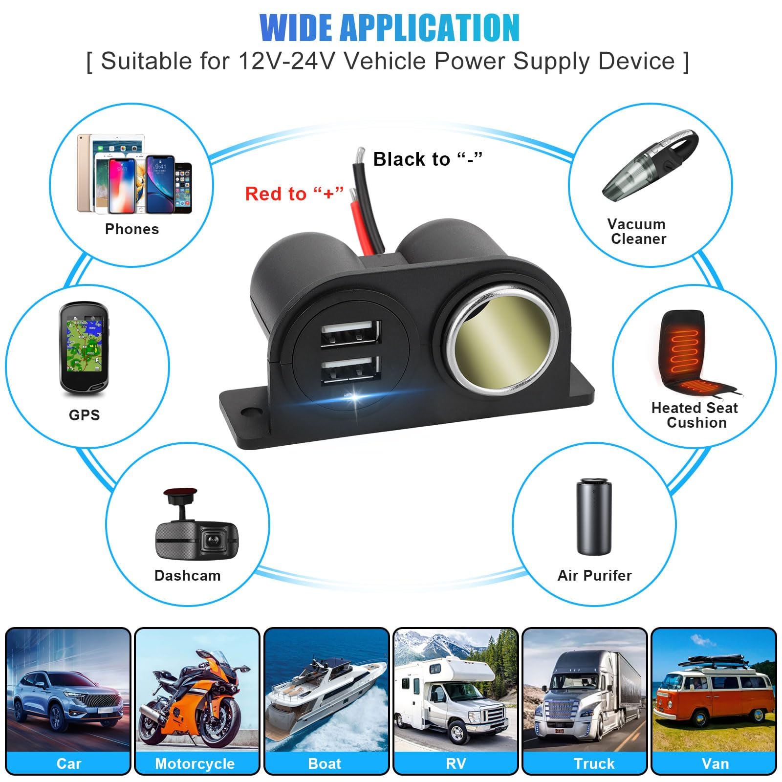 Gibbab Dual USB Cigarette Lighter Socket Splitter 12V 4.2A Waterproof Power Adapter for RV Marine Motorcycle Truck ATV UTV Van