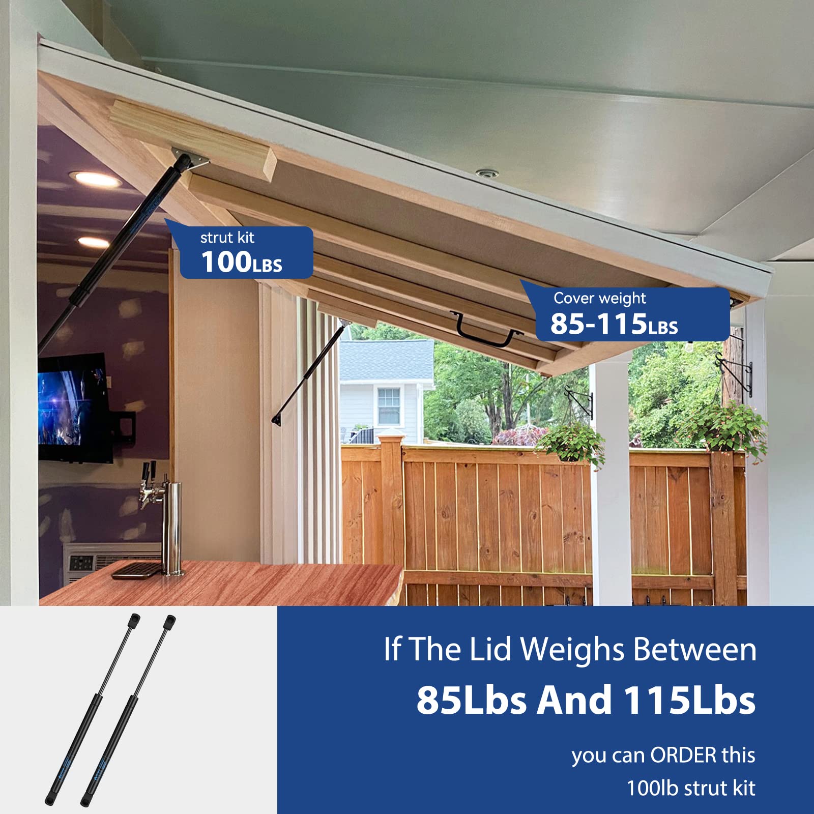 Arana 28 Inch 100 Lb Gas Struts Shocks Lift Support Gas Spring For Heavy Lids Rv Bed Truck Tonneau Cover Trap Basement Door Tv Cabinet Tool Box, 2 Pcs Set