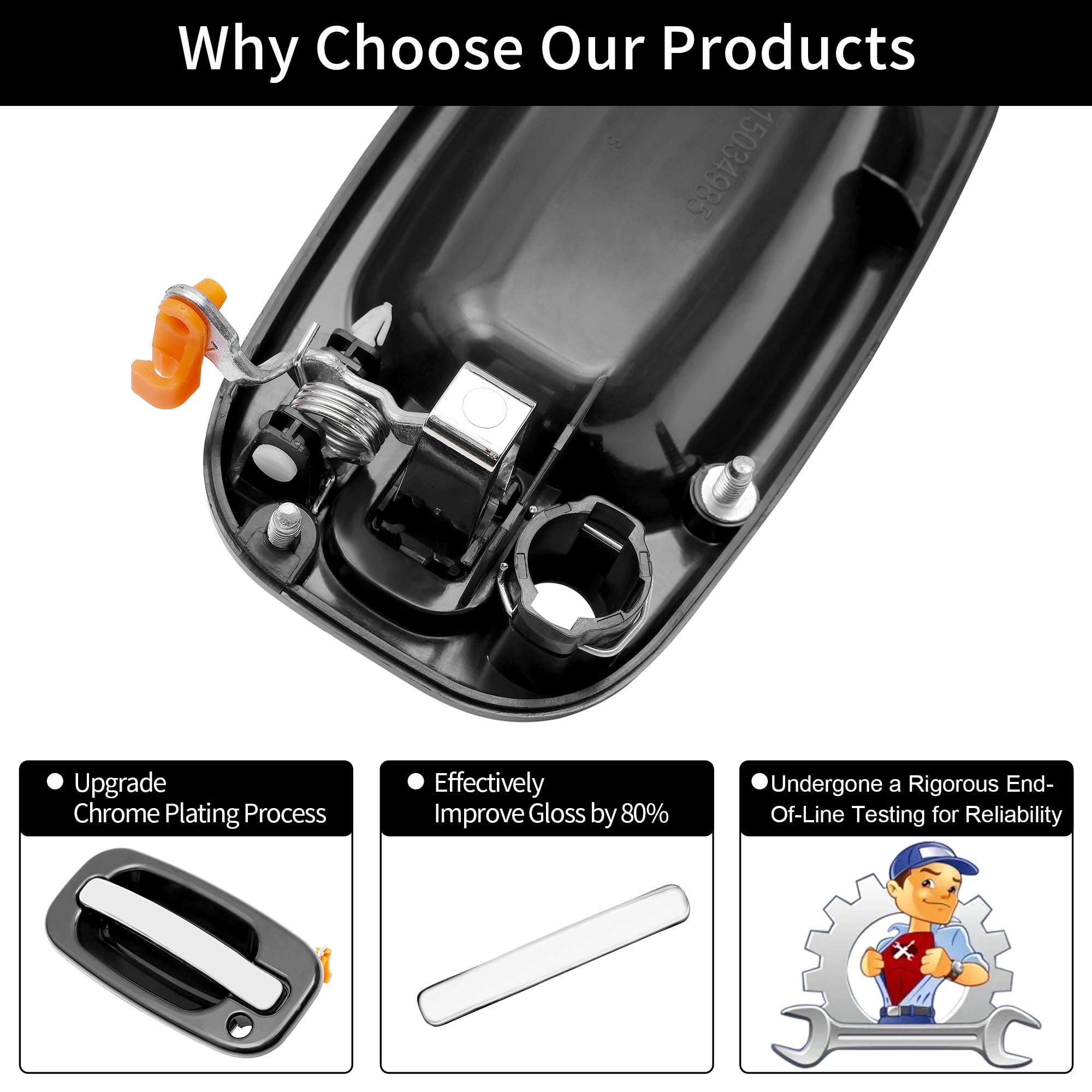 Exterior Door Handles, Compatible With 1999-2007 Chevy Silverado Suburban Tahoe Avalanche, Gmc Sierra Yukon, Escalade, Chrome Le