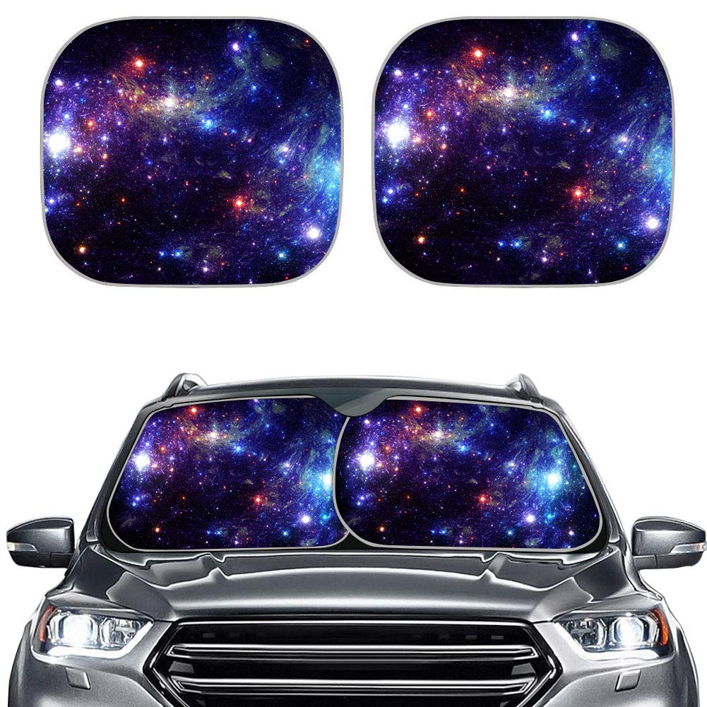 Renewold Blue Galaxy Designs Windshield Sunshade 210T Reflective Polyester Blocks Heat And Sun. Foldable Sun Shield Keeps Your V