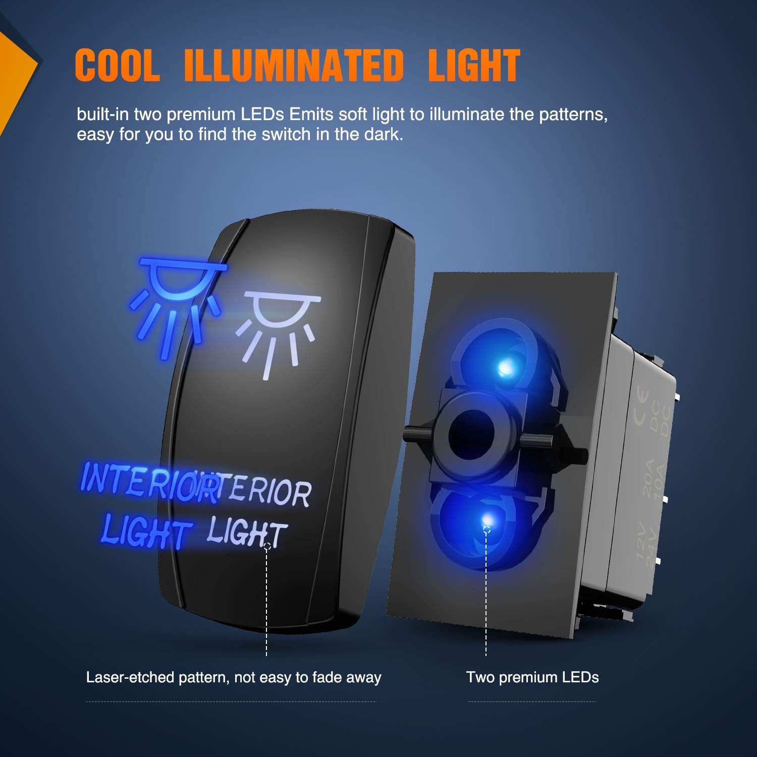 Nilight 90002B Interior Light Rocker Switch LED Light Bar 5Pin Laser On/Off LED Light 20A/12V 10A/24V Switch Jumper Wires Set fo