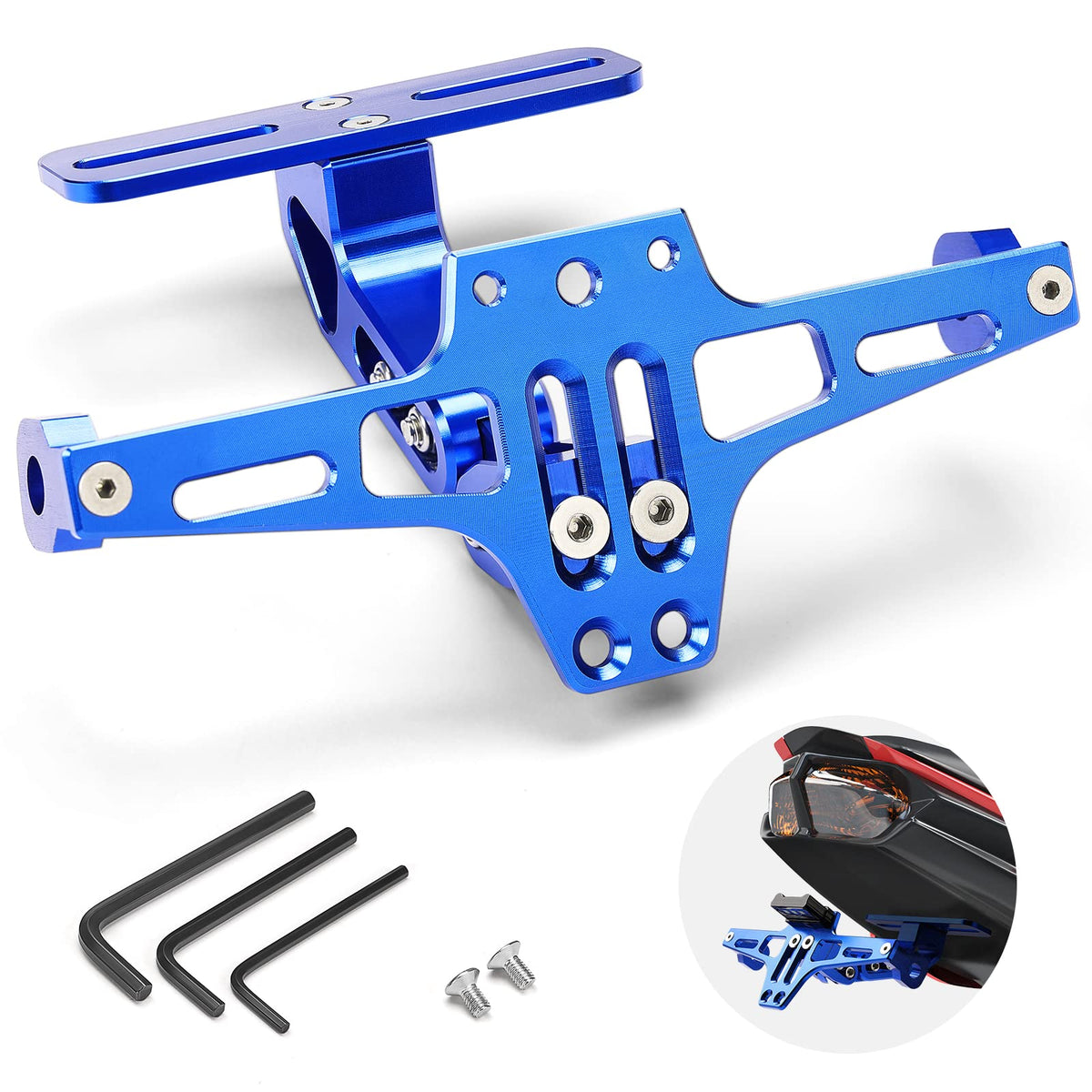 Kemimoto Motorcycle License Plate Bracket Fender Eliminator Kit Universal Motorcycle Tail Tidy License Plate Holder Mount Blue