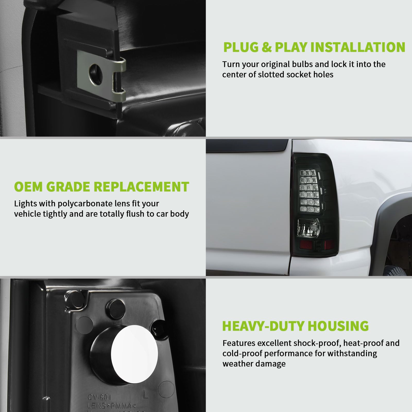 Autosaver88 Led Tail Light Assembly Compatible With 2003-2006 Chevy Silverado 1500/2500/3500 And 1999-2002 Gmc Sierra 1500/2500/3500 Black Housing And Smoke Lens (Fit Fleetside Models Only)