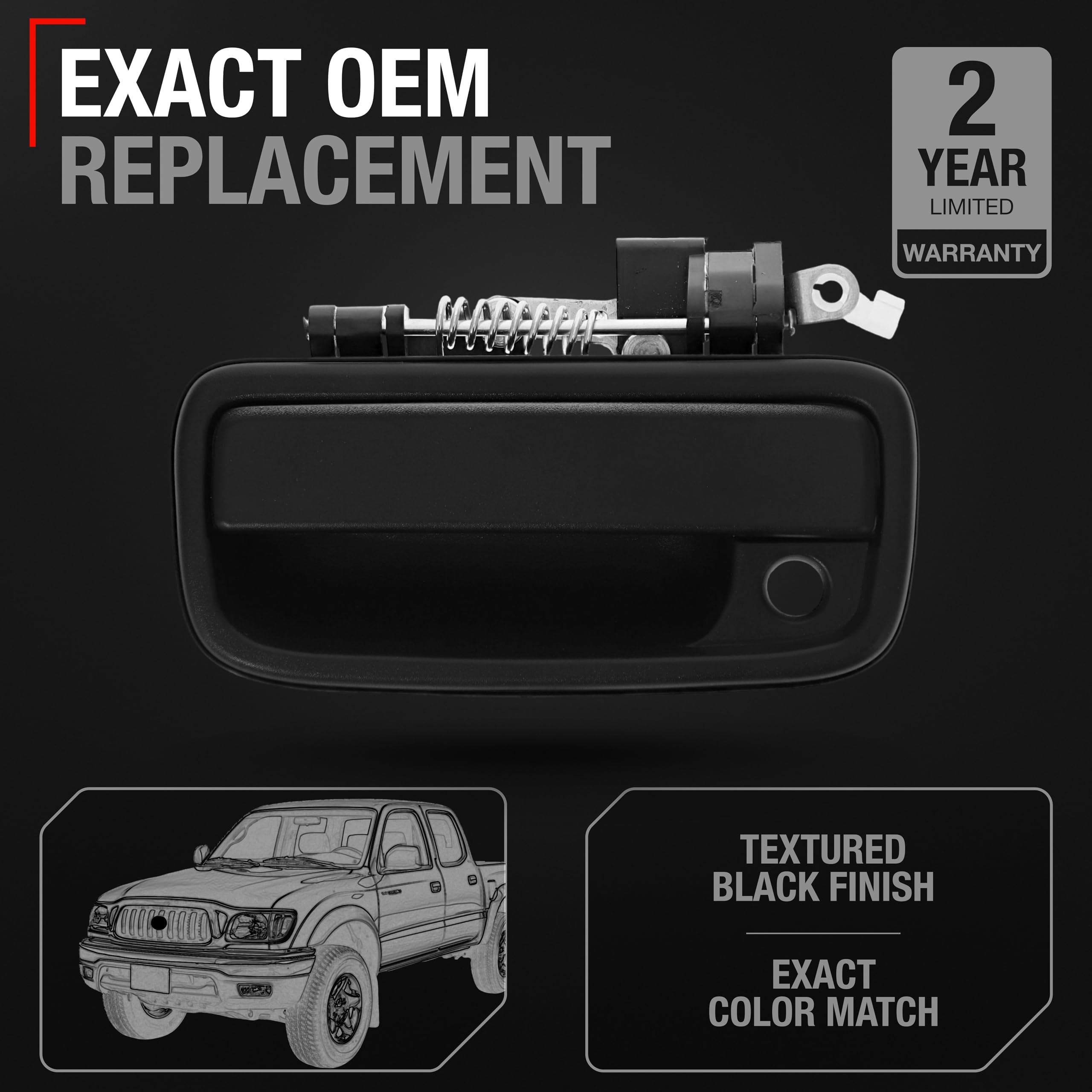 TRUBUILT1 AUTOMOTIVE Driver Door Handle Replacement for 1995-2004 Toyota Tacoma - Smooth Black Plastic - OEM 69220-35020