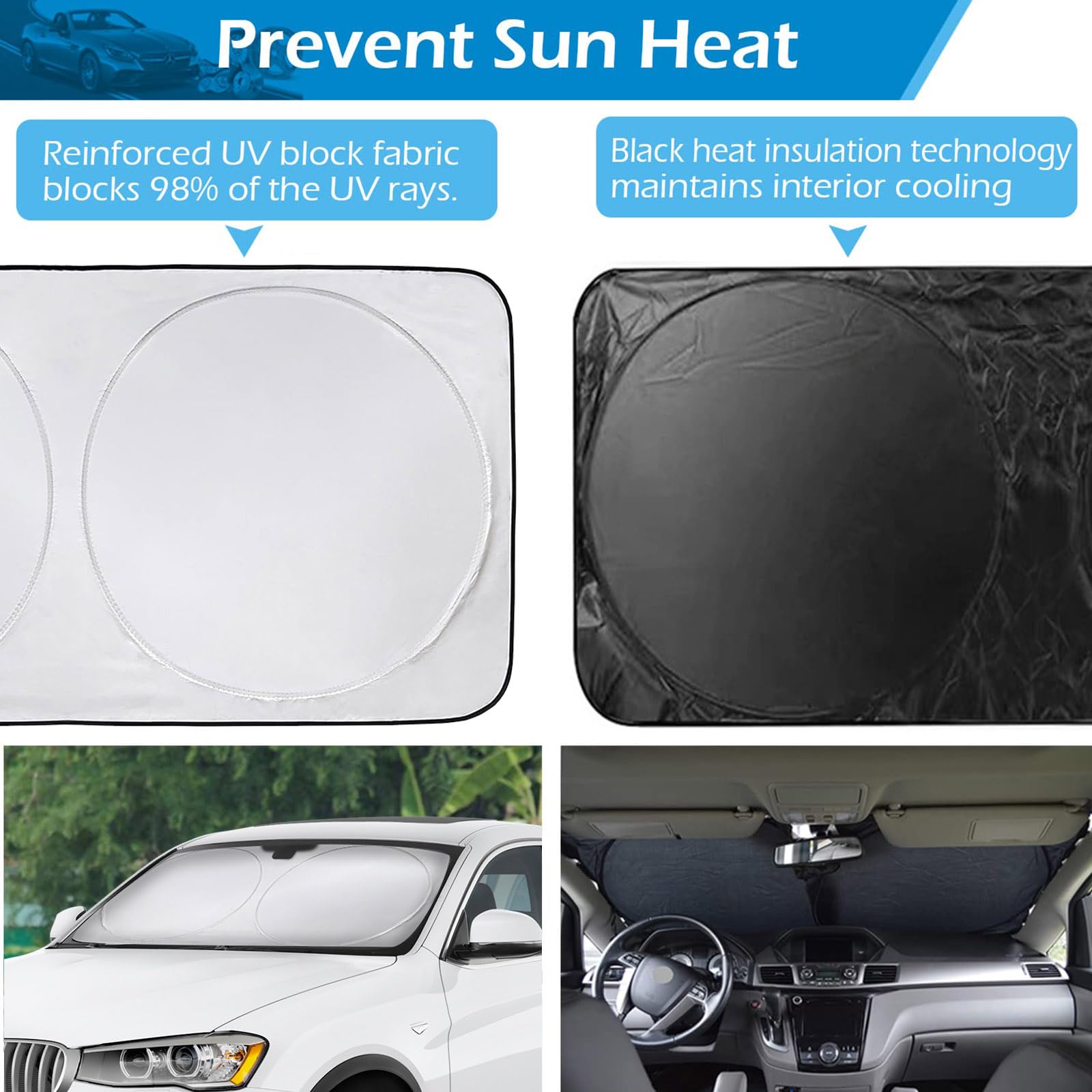 Ic Iclover Car Windshield Sun Shade, 210T Polyester Foldable Front Window Sun Visor Protector, Blocks Uv Rays And Heat Sun Prote