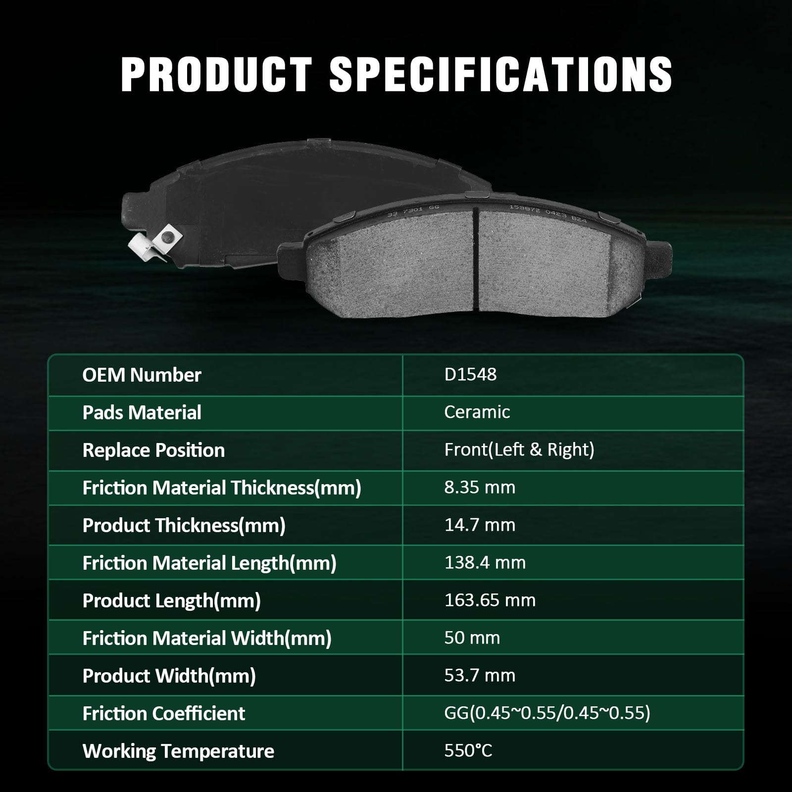 Automuto 4Pcs Front Ceramic Disc Brake Pads Set D1548 For Chevrolet City Express 2015-2018,For Nissan Leaf 2011-2015,For Nissan