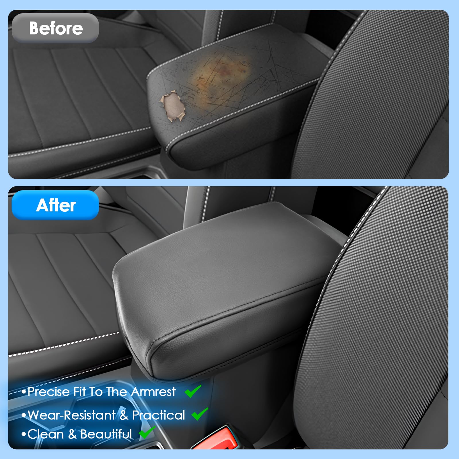 Coleya Waterproof Leather Center Console Cover for 2018-2024 VW Tiguan S/SE/SEL R-Line, Comfy Armrest Protector, Black