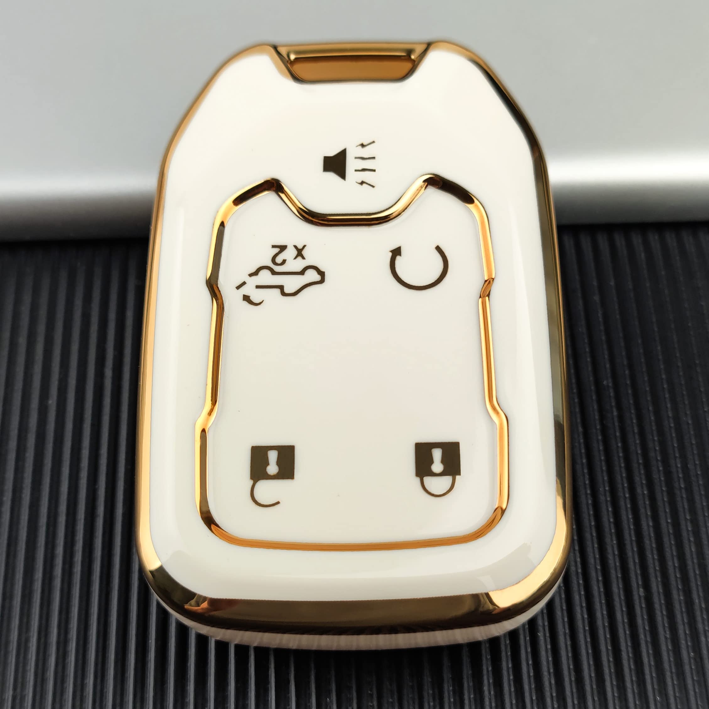 Ollen 5-Button Tpu Key Fob Cover, Fit For Gmc Acadia 2017-2025, For Terrain 2018-2025, Fit For Sierra 2019-2025, For Chevy Silverado 2019-2022, Full Protection Soft Tpu Key Case, With Keychain, White