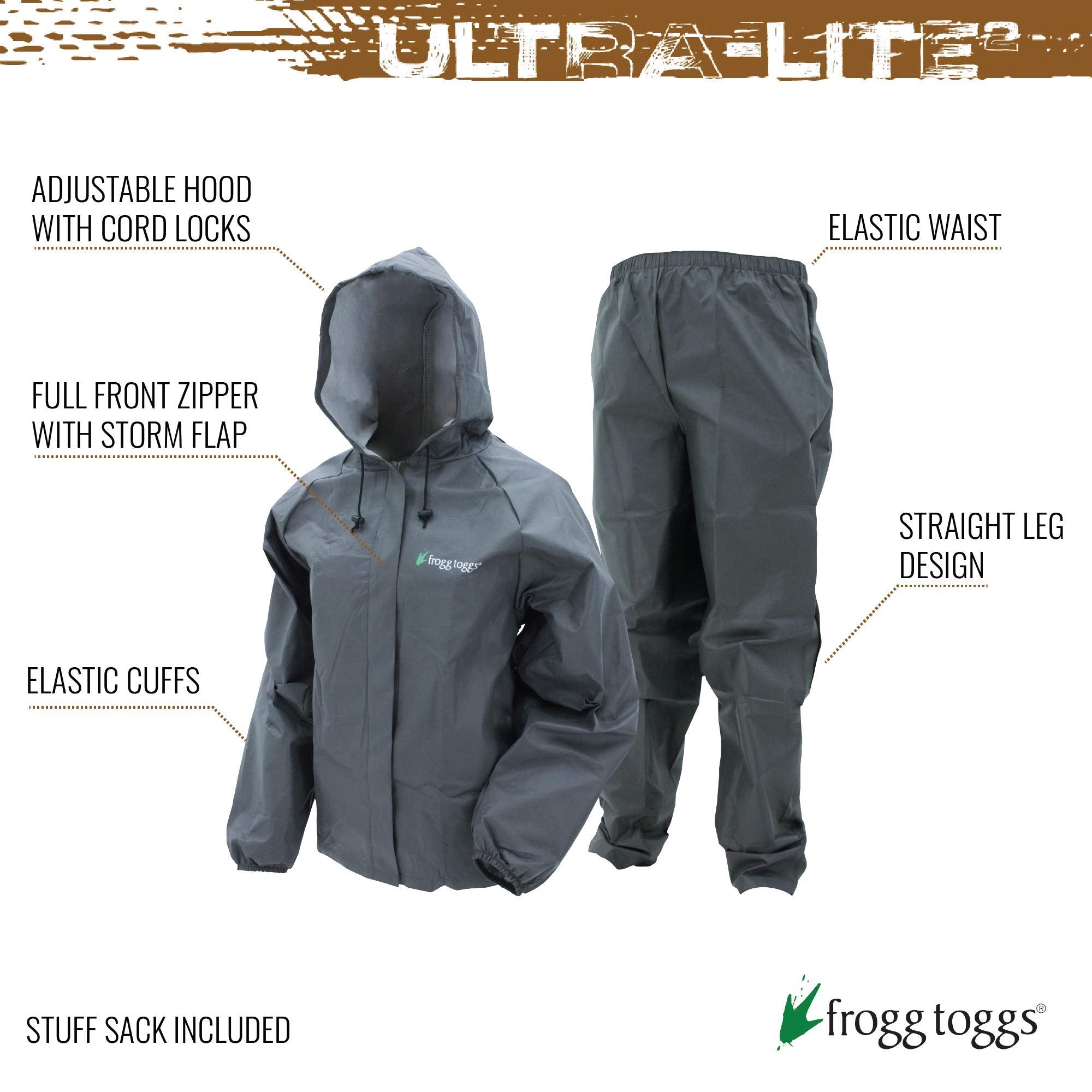 Frogg Toggs Men'S Ultra-Lite2 Waterproof Breathable Protective Rain Suit, Carbon, X-Large