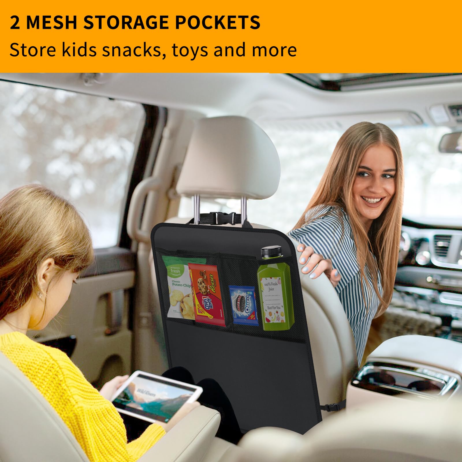 Zecirl 2 Pack Kick Mat Backseat Protector,Back Seat Cover for Kids,Car Seat Back Protectors with 2 Pocket Storage Organizer for