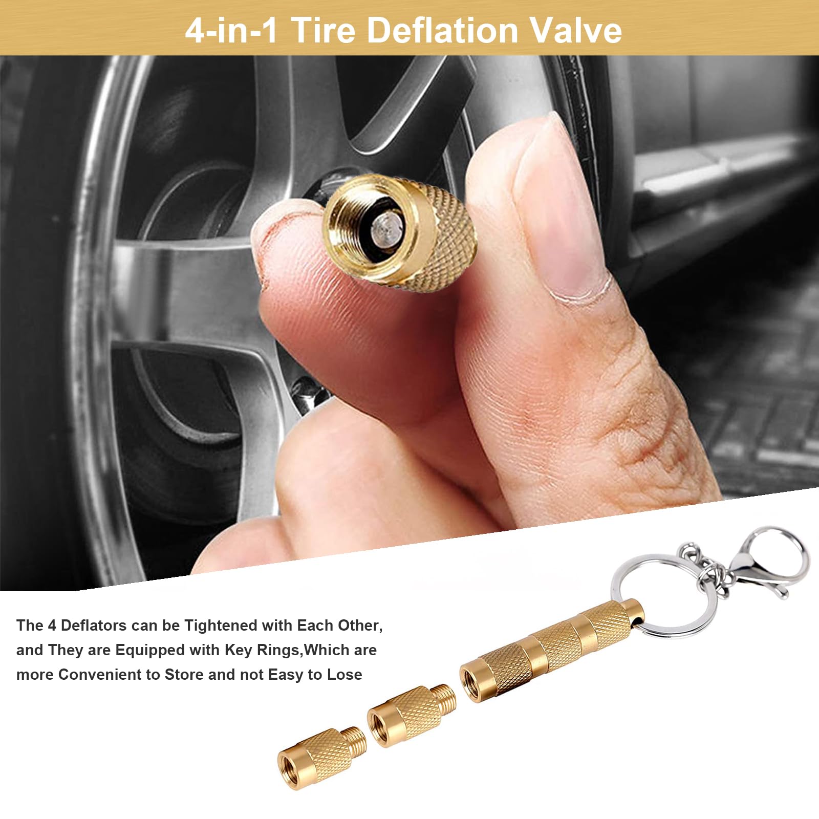 Godeson Tire Deflator,4 In 1 Solid Brass Easy Storage And Using Tire Air Down Tool,Tire Pressure Deflators For Offroad Vehicle