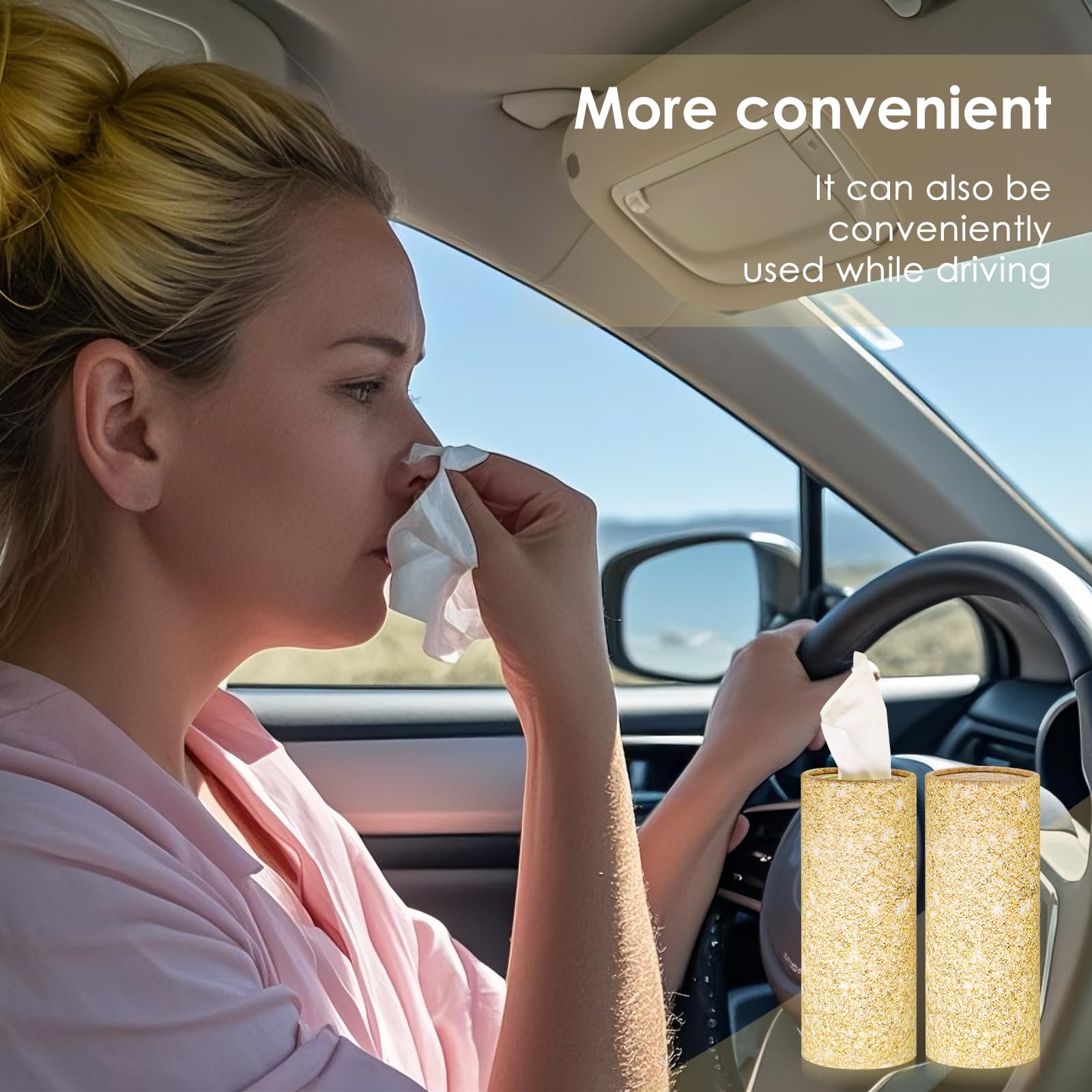 Car Tissues Holder,4 Pack Car Tissue Box,Travel Tissue Tubes for Car Cup Holder(200 Tissue/3-ply) (Gold)