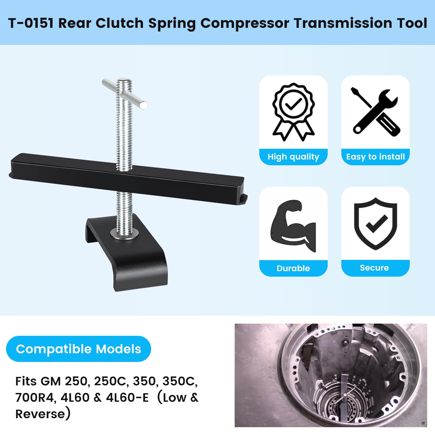 T-0151 Rear Clutch Spring Compressor Transmission Tool For Gm 250, 250C, 350, 350C, 4T80-E, 700R4, 4L60, 4L60E, 4L65E, 4L70, 4L7