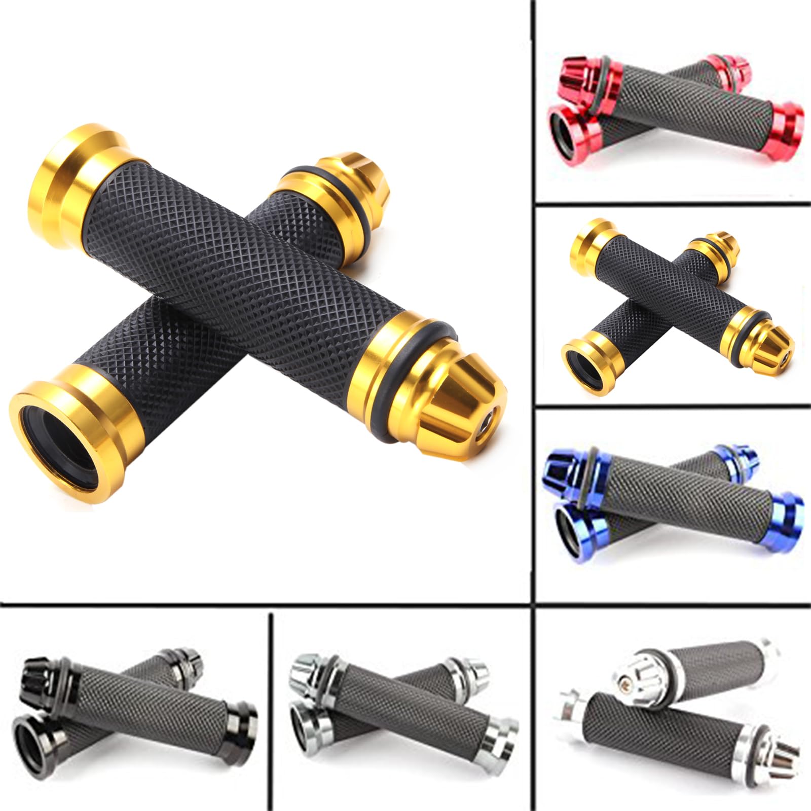 Universal Pair Of 7/8'' 22Mm Rubber Handlebar Hand Grip Bar End For Motorcycle Bike Cafe Racer