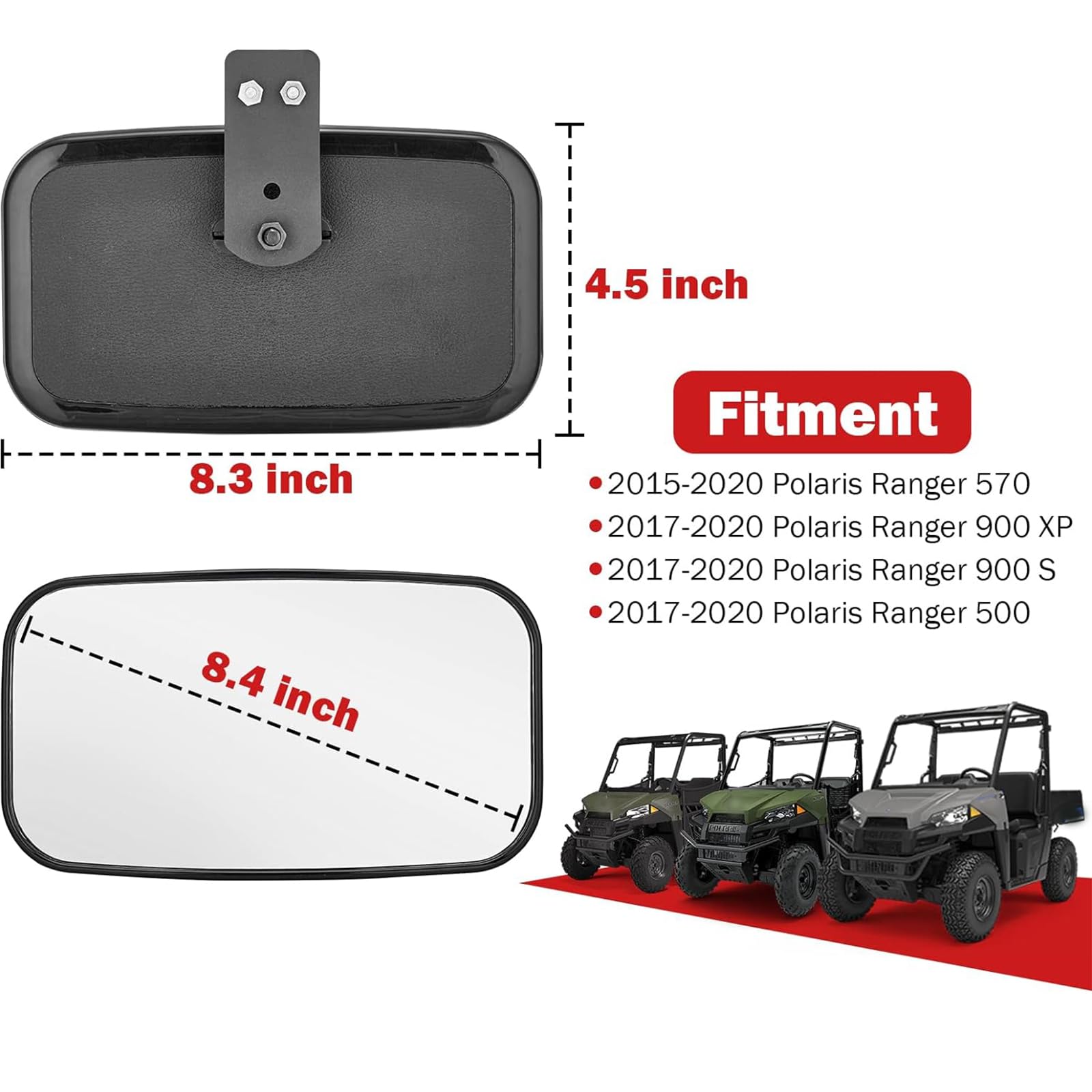 Wsays Ranger Rear View Mirror, Utv Center Rearview Mirror Compatible With Polaris 2017-2024 Ranger 500 570 900 1000 Xp Pro-Fit Cage With Factory Present Drop Down Mounting Tab