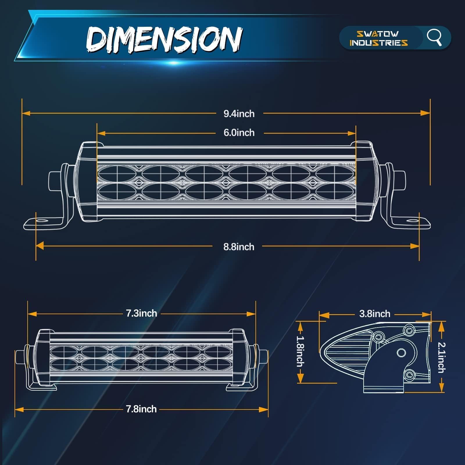 6 Inch Light Bar Amber, Swatow Industries 2Pcs Slim Led Light Bar Spot Flood Offroad Driving Lights Bumper Mounts Amber Fog Ligh