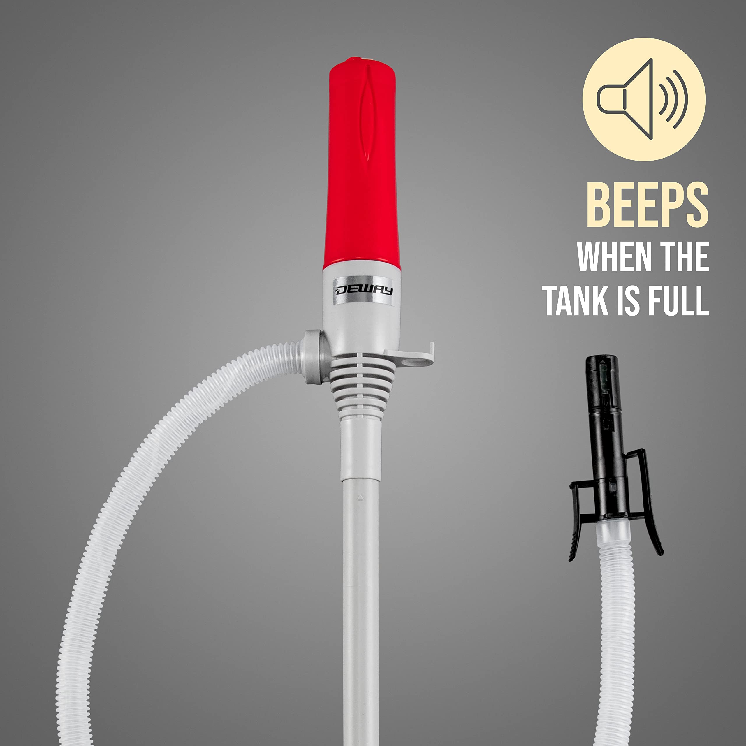 Deway Automatic Fuel Transfer Pump With Auto-Stop & Beep, 3X More Powerful D Battery Powered, Extra Long Hose, Portable Liquid P