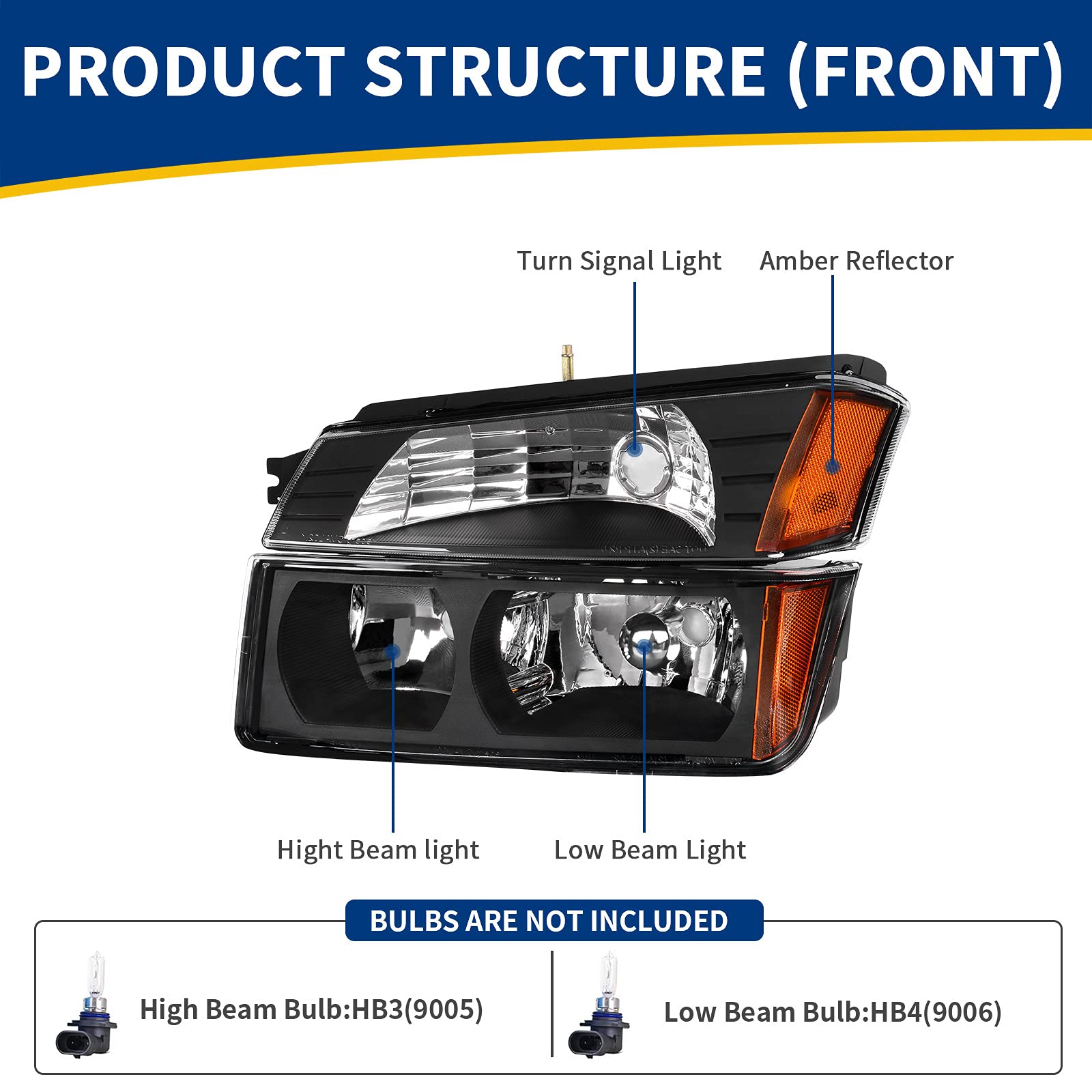 Autosaver88 Headlight Assembly Compatible With 2002 2003 2004 2005 2006 Chevy Avalanche Pickup With Body Cladding Models Black H