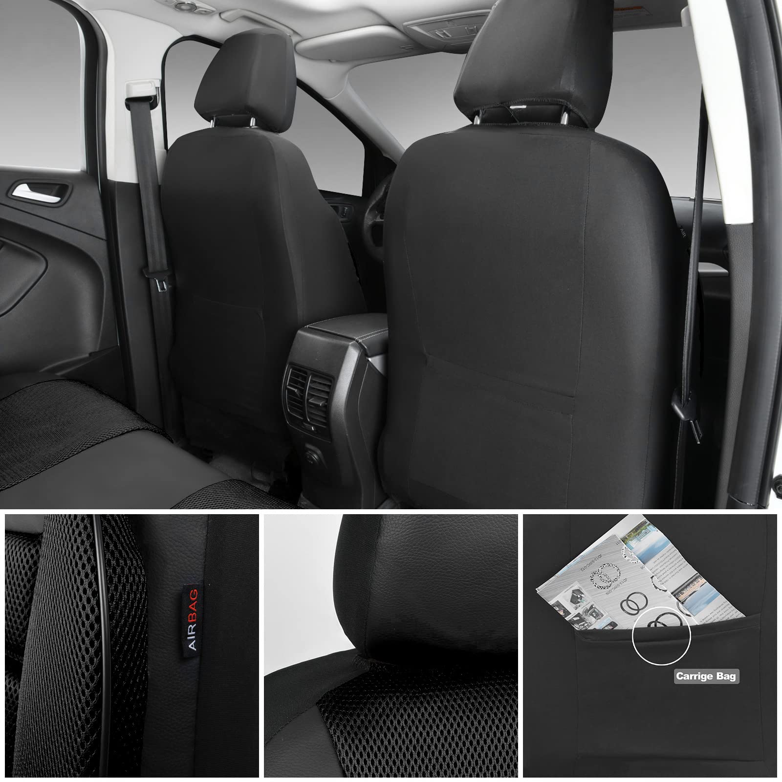 Car Pass 3D Foam Leather Car Seat Covers Two Front Seats Only, Air Cool Mesh Thick Seat Covers, All Weather Car Seat Cover Comfo