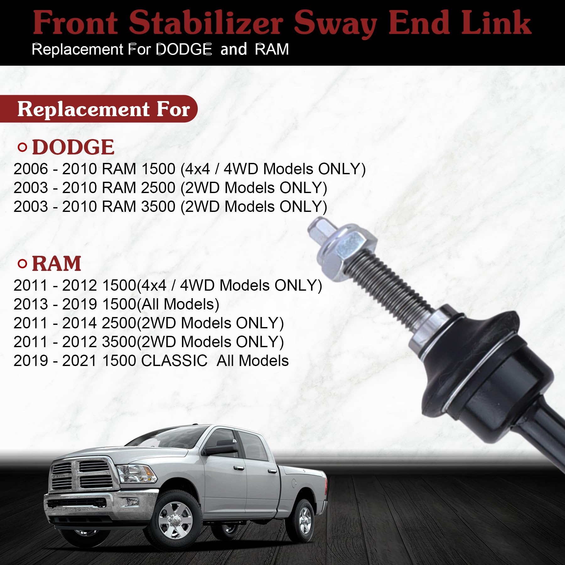 Stiueoav K80894 Sway Bar Link - Front Stabilizer End Link Compatible With 2006-2010 Dodge Ram 1500?2003-2010 Dodge Ram 2500/3500
