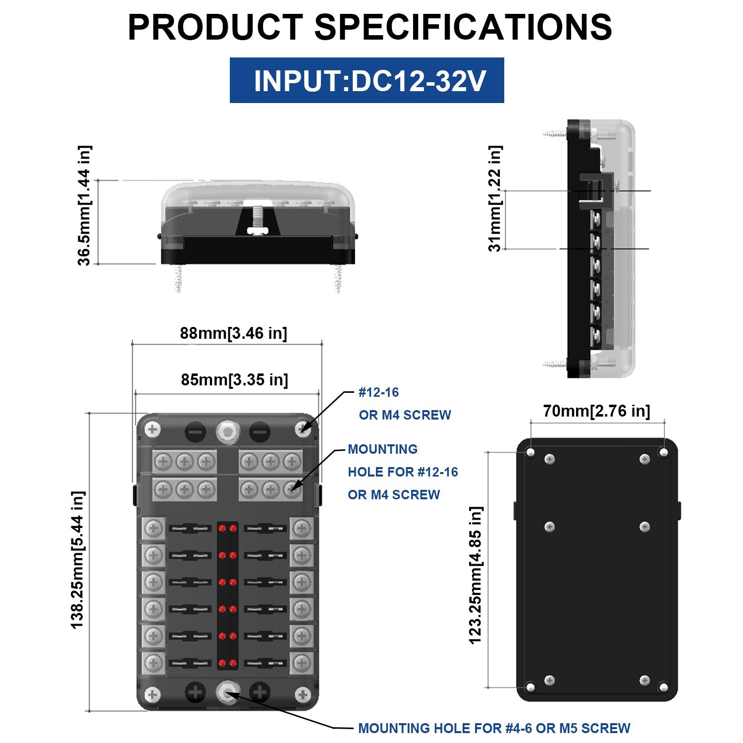 Bluefire 12 Way Blade Fuse Box Fuse Box Holder Standard Circuit Fuse Holder Box Block With Led Light Indication & Protection Cov