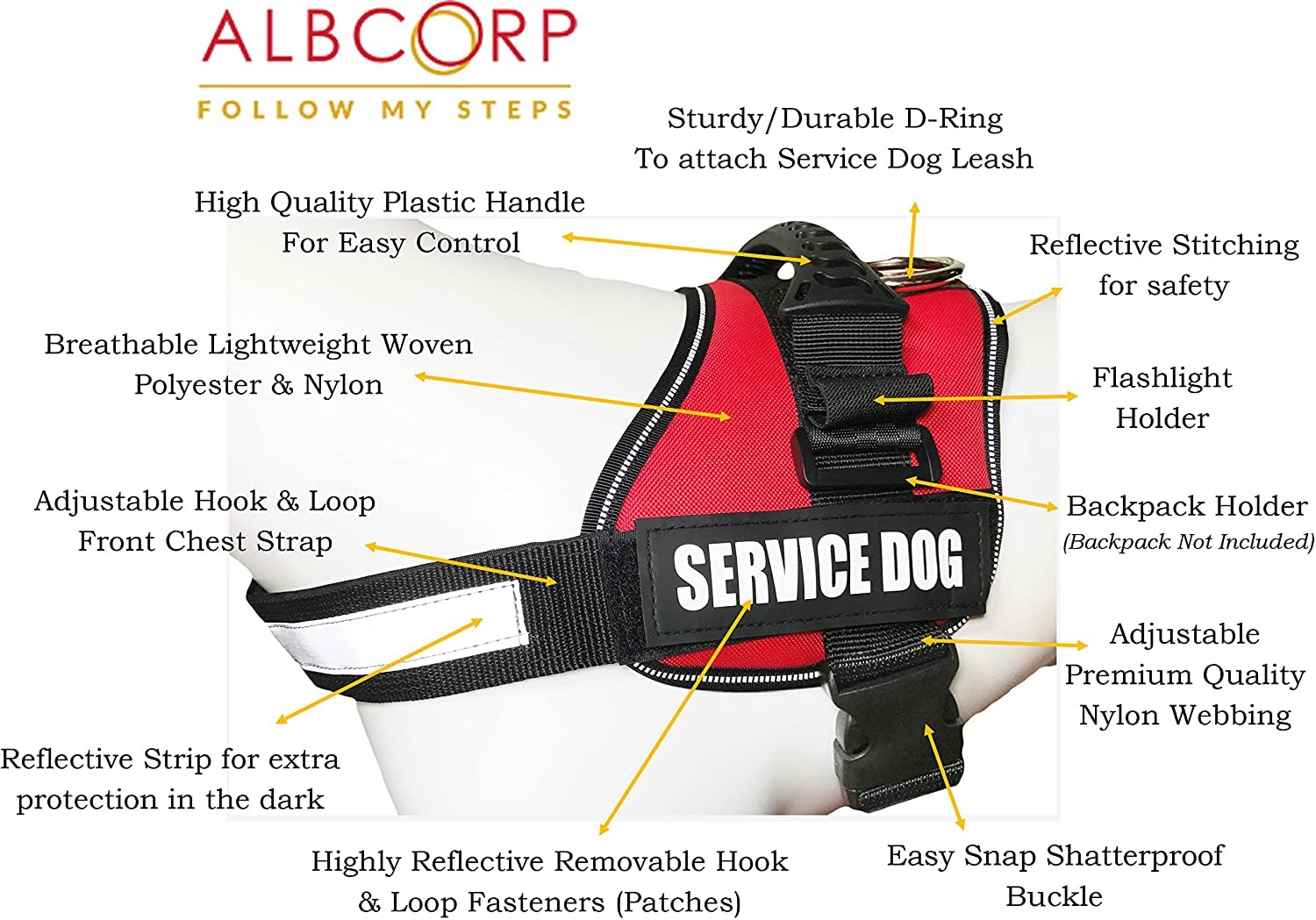Albcorp Service Dog Vest Harness - Reflective - Woven Polyester  Nylon, Comfy Mesh Padding, Extra Small, Pink