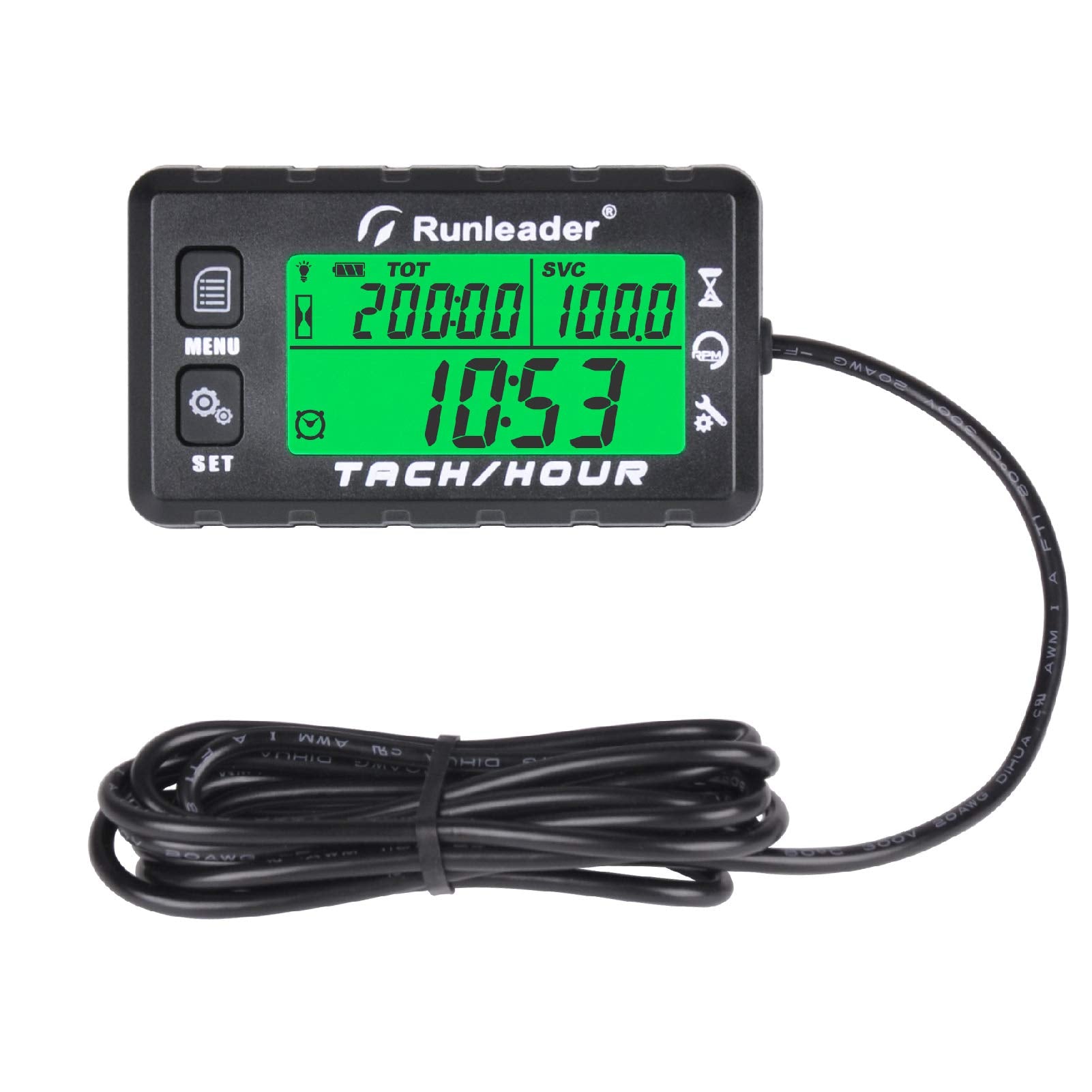 Runleader Hour Meter Tachometer, Maintenance Reminder, Alert RPM Reminder, Initial Hours Settable, Battery Replaceable, Use for 