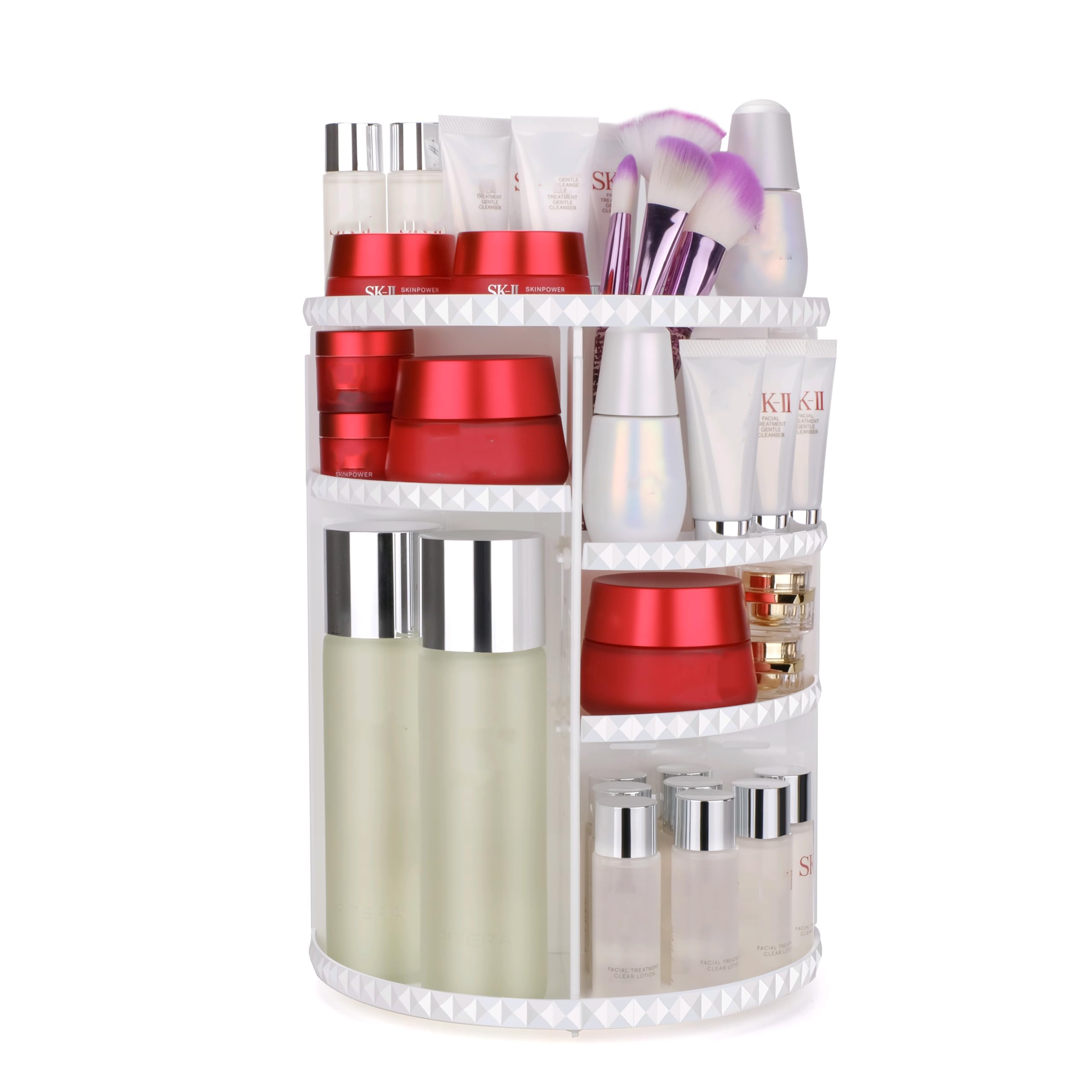 sanipoe Rotating Makeup Organizer DIY Adjustable Spinning Holder Foldable Cosmetic Storage Display box Large Capacity Make up Caddy Shelf Fits Countertop Vanity and Bathroom (White)-New