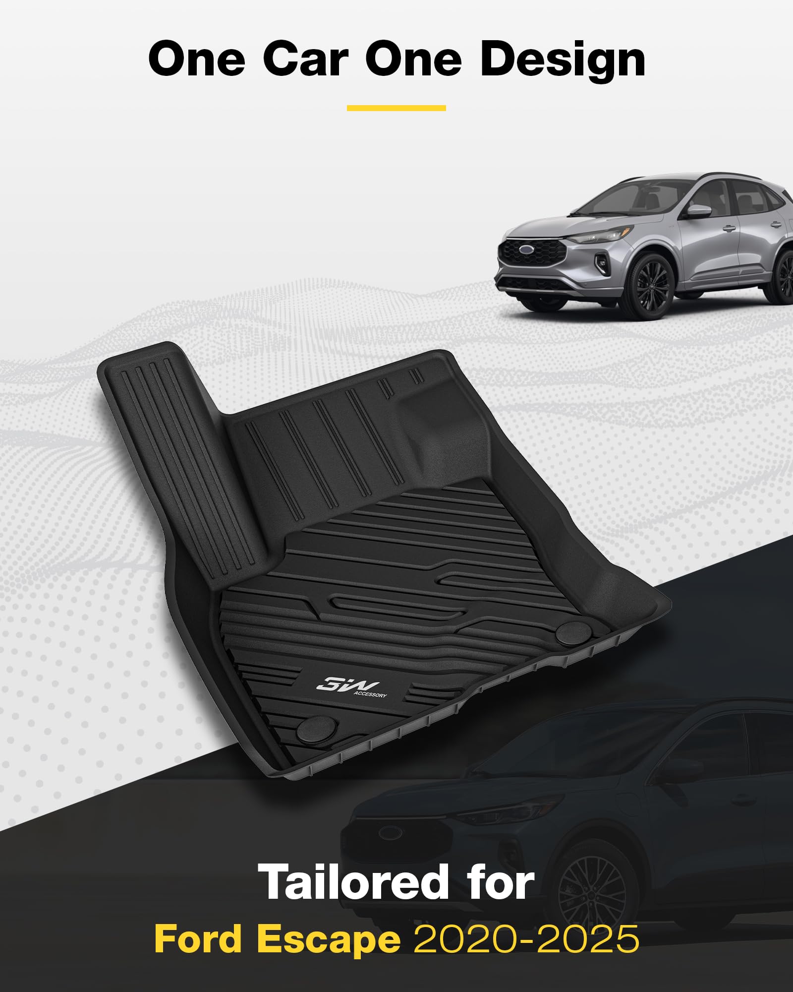 3W Floor Mats Fit For Ford Escape 2020-2024 2025 (Not For Hybrid), Tpe All Weather Custom Fit Floor Liner For Ford Escape 1St An