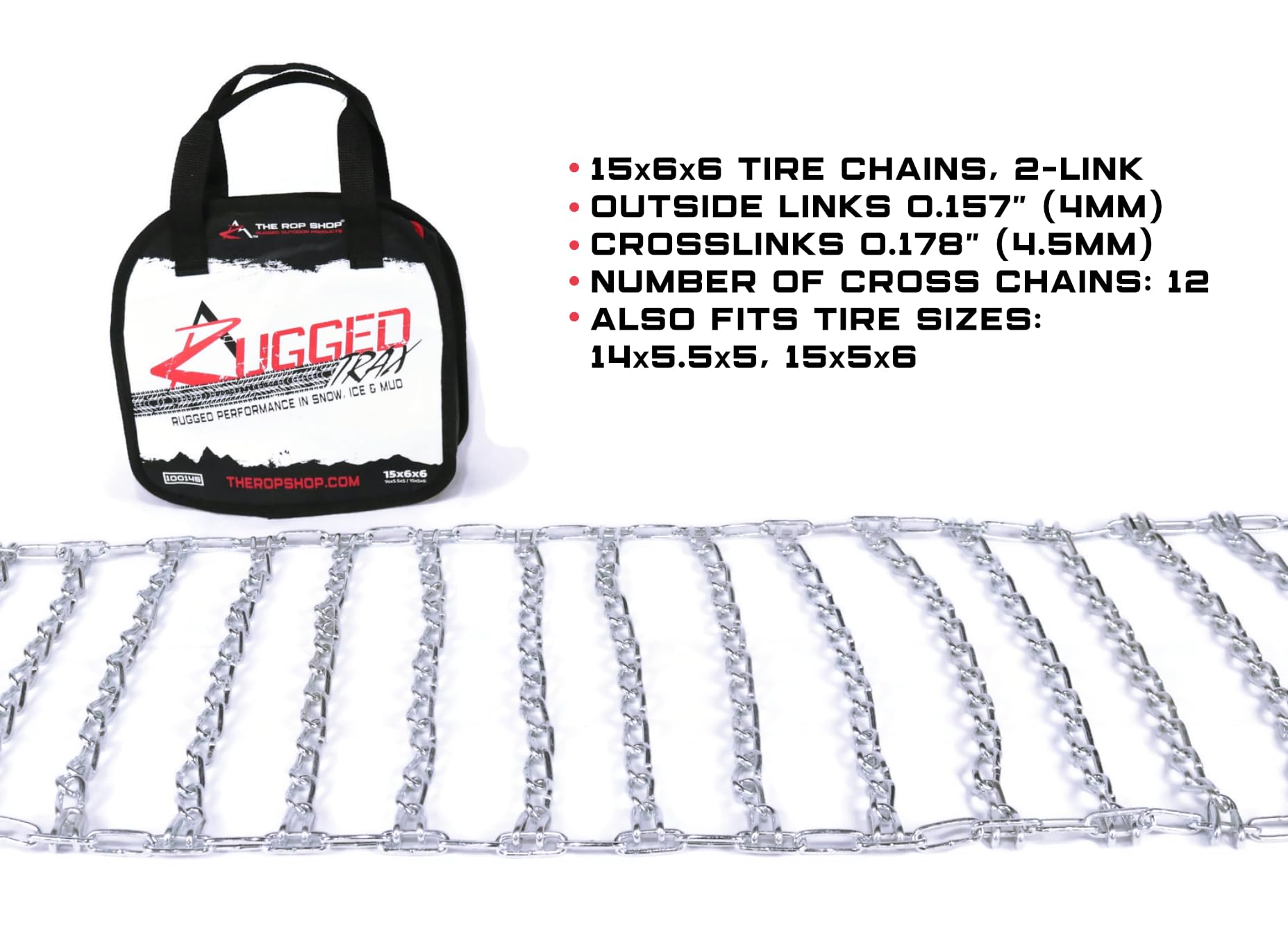 The Rop Shop | Pair Of 2 Link Tire Chains 15X6X6 For Snow Blowers, Lawn & Garden Tractors, Mowers & Riders, Utv, Atv, 4-Wheelers, Utility Vehicles