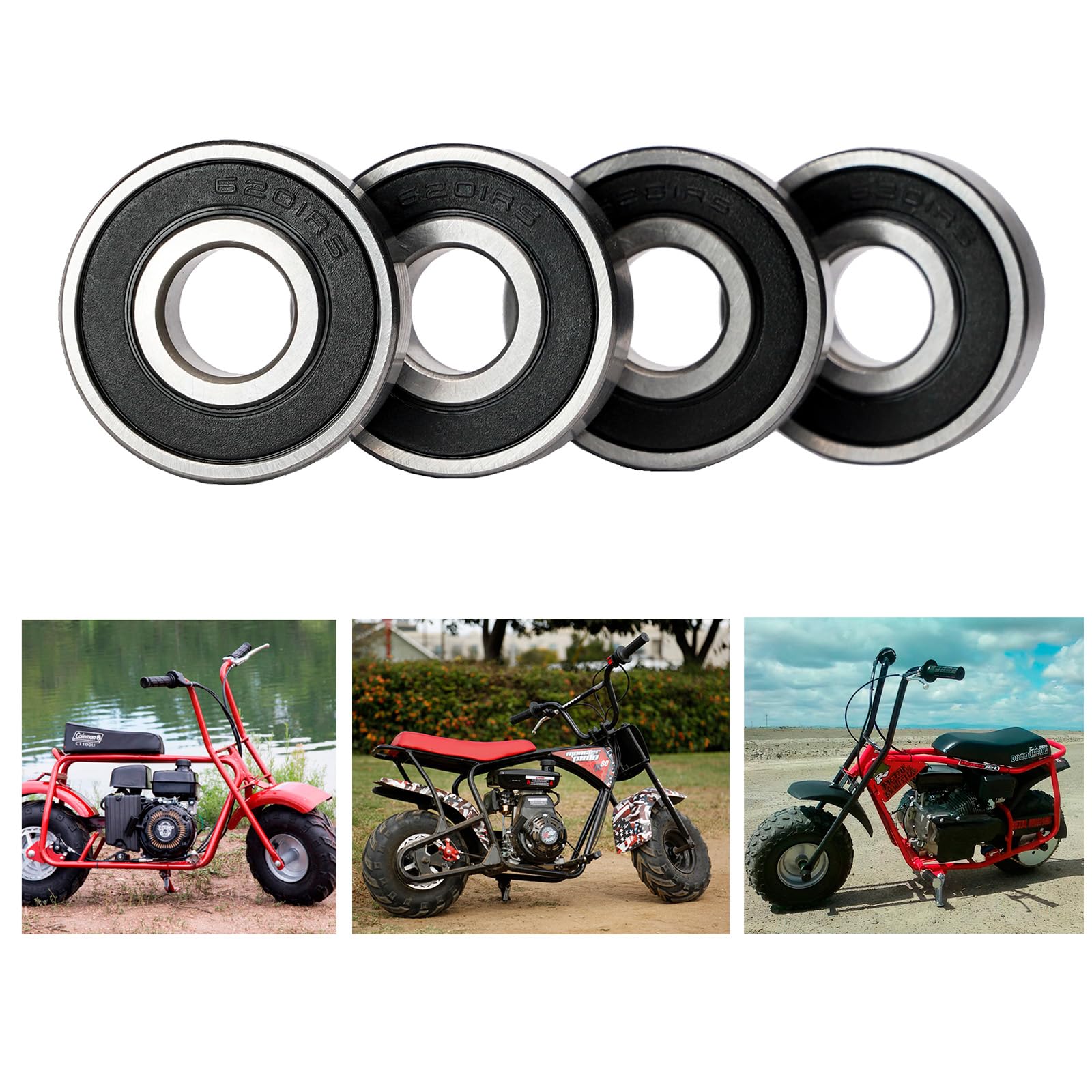 Jmchstore 4 Racing Wheel Bearing W/Grease For Baja 97Cc Doodle Bug Mini Bike,Coleman Ct100U Rb100, Motovox Mbx10 Front & Rear Wheels Bearings Replacement Parts 6201Rs (Pack Of 4)