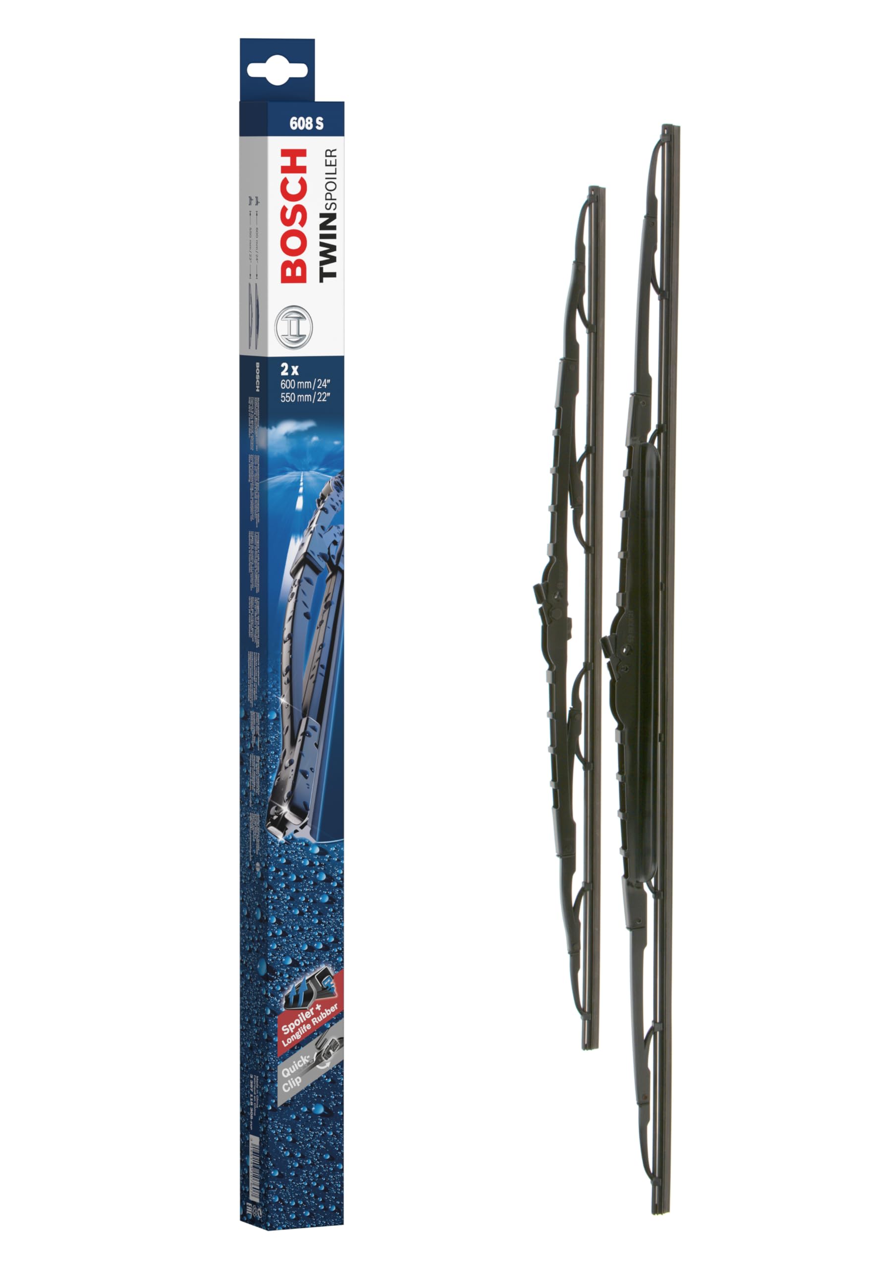 Bosch 3397118308 Twin Spoiler Original Equipment Replacement Wiper Blade - 24''/22'' (Set Of 2)