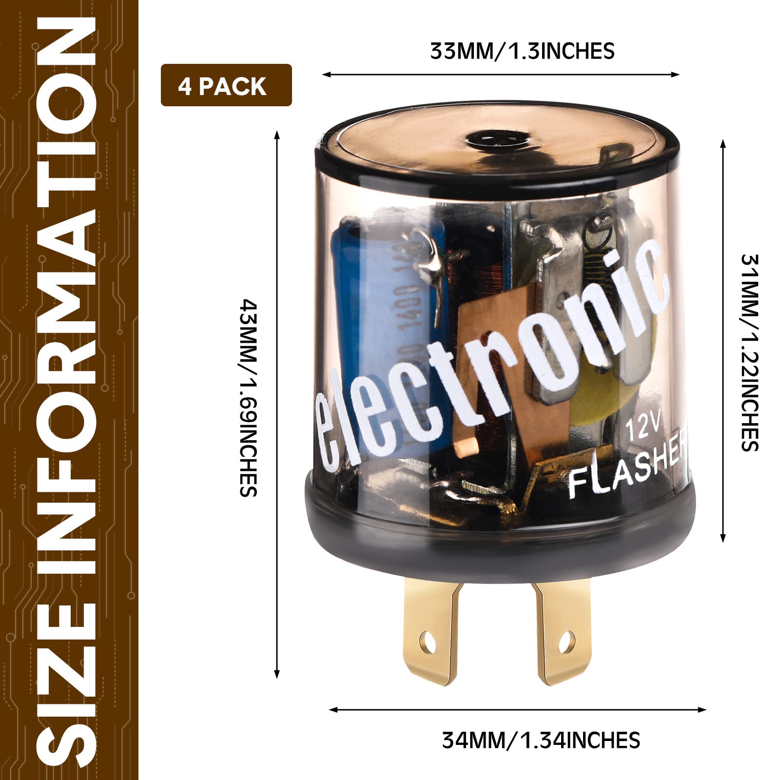 Reginary 4 Pcs 12V 2 Pin Electronic Led Flasher Relay Led Turn Signal Light Two Prong Round Heavy Duty 20 Amps Compatible Automo