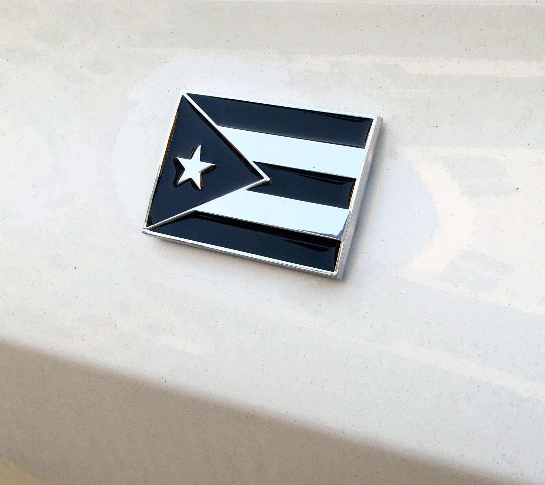 Dsycar 2 Pack Puerto Rico Black And White Flag Metal Decal Auto Emblem - Gifts 4 Free Puerto Rico Flag Valve Stem Caps (Black White Puerto Rico Flag)