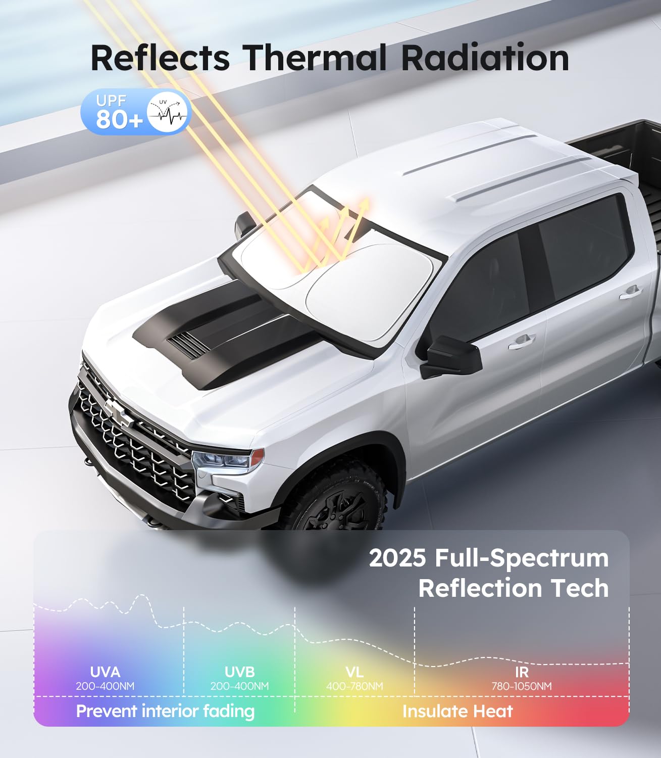 Wigoo For Chevrolet Silverado 1500 Windshield Sunshade [100% Sun Block, 4Th-Gen Cooling Tech] Foldable Heat Insulation Front Win