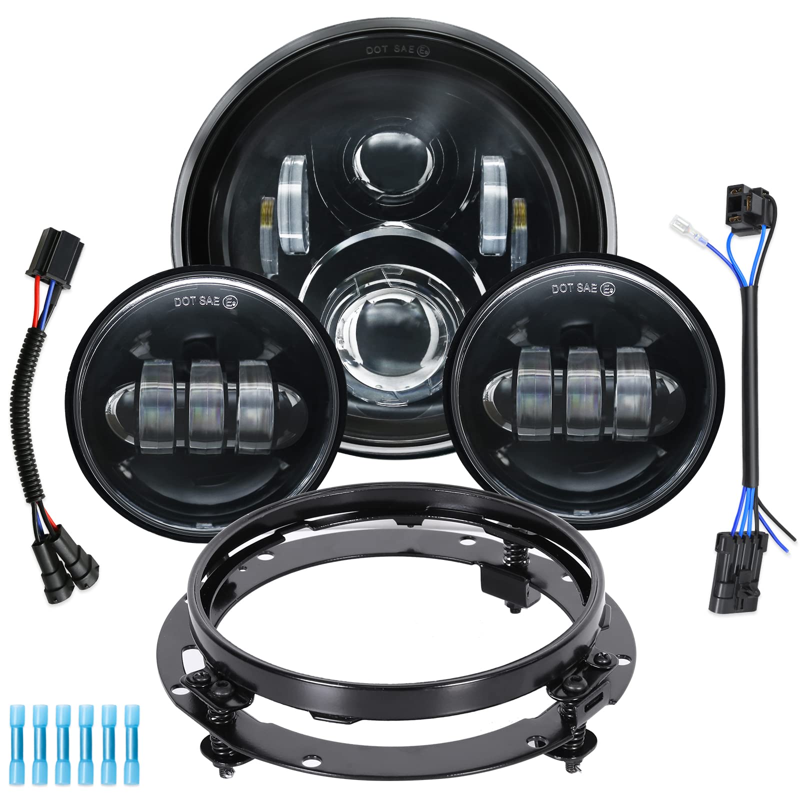 Haitzu 7 inch LED Headlight Motorcycle Passing Lamp Fog Lights Kit for Harley Davidson Touring Road King Ultra Classic Electra S