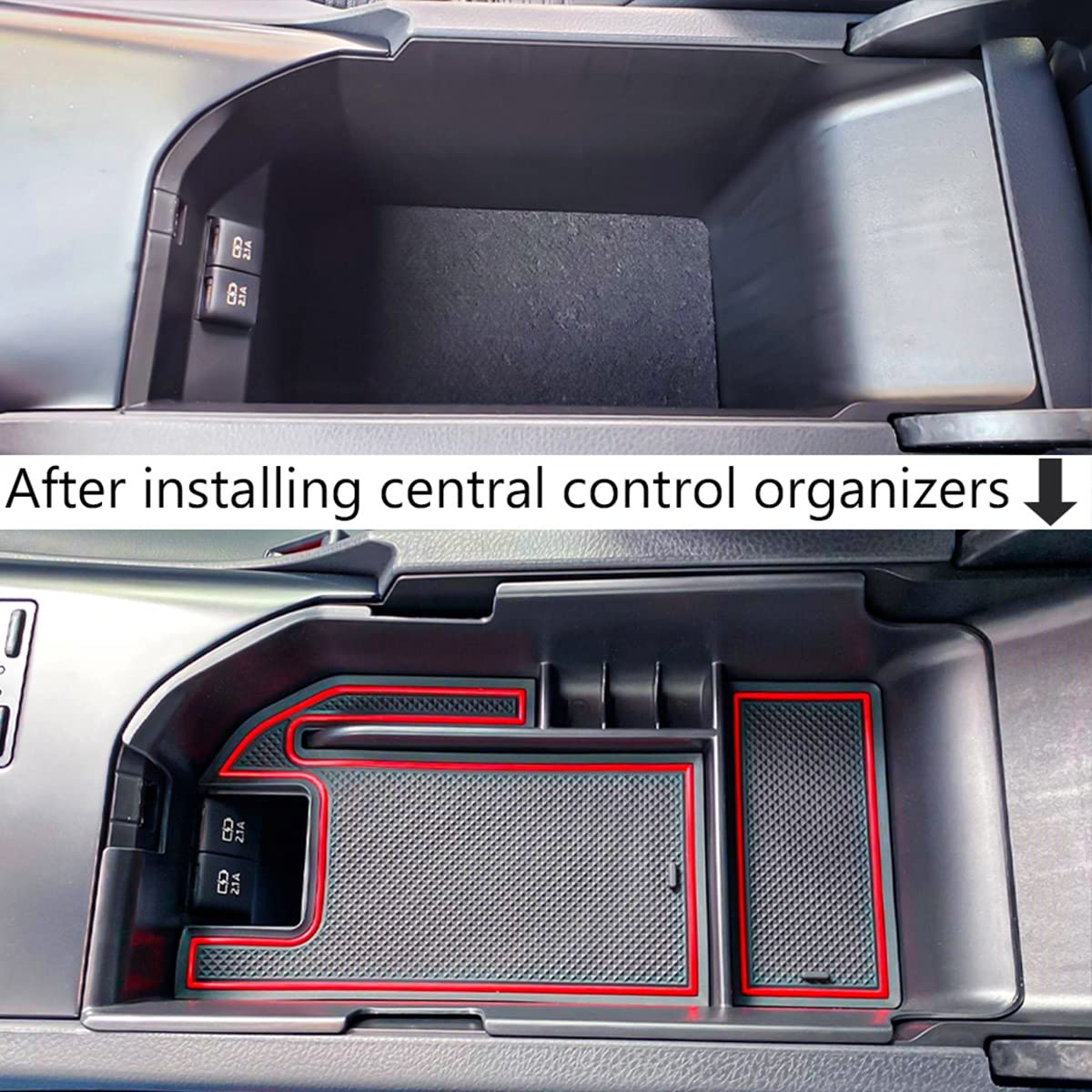 Tacorbo Center Console Organizer Compatible With Camry Xle Xse 2018-2022 2023 And Camry Le Se 2020 2021-22 2023 Insert Tray Accessories, Armrest Secondary Storage Box, Fit Dual Usb Ports, Red Trim