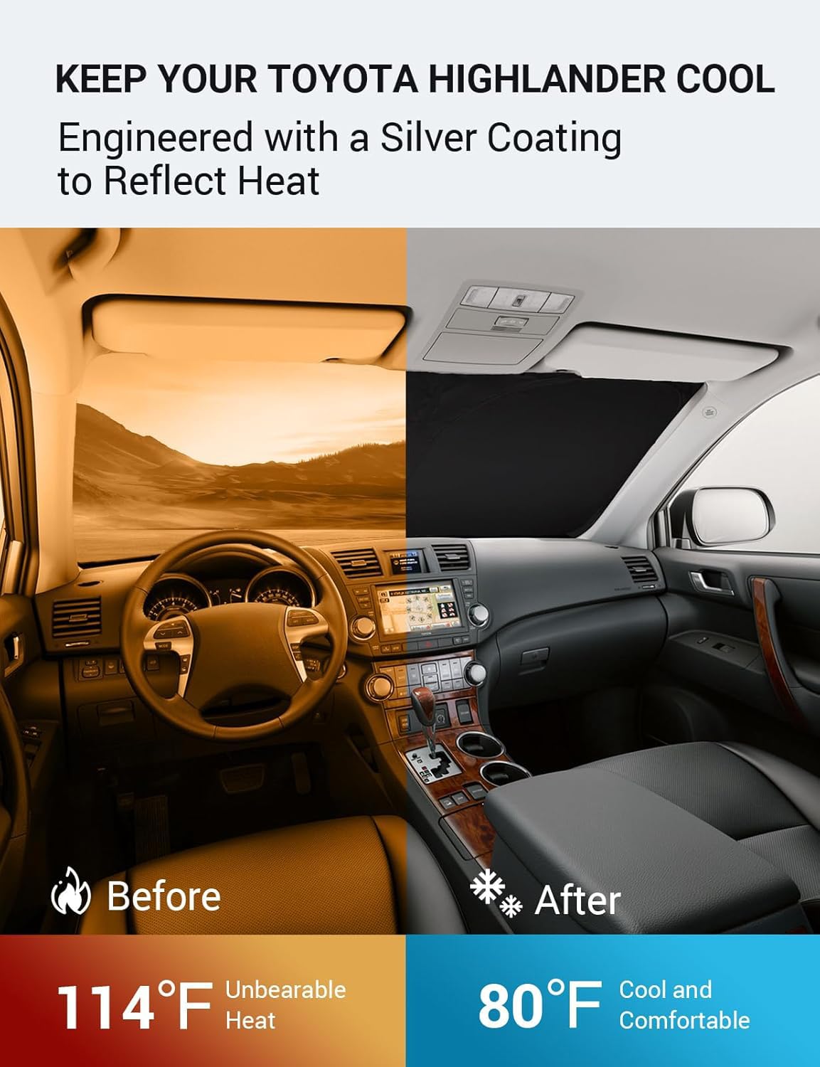 Proadsy 2025 Upgrade Windshield Sun Shade For Toyota Highlander 2008-2013 Foldable Front Sunshade Protector Sun Visor Blocks Uv