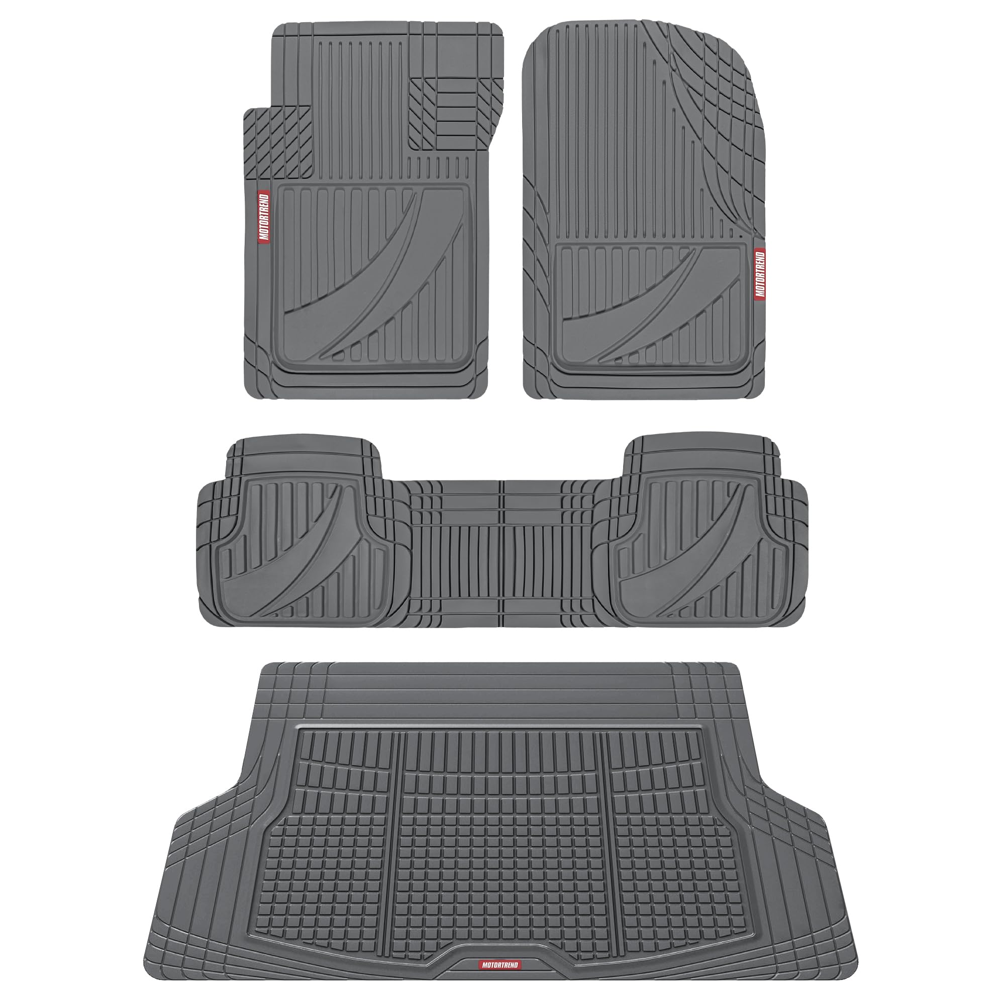Motor Trend FlexTough Advanced Gray Rubber Car Floor Mats with Cargo Liner Full Set - Front & Rear Combo Trim to Fit Floor Mats 