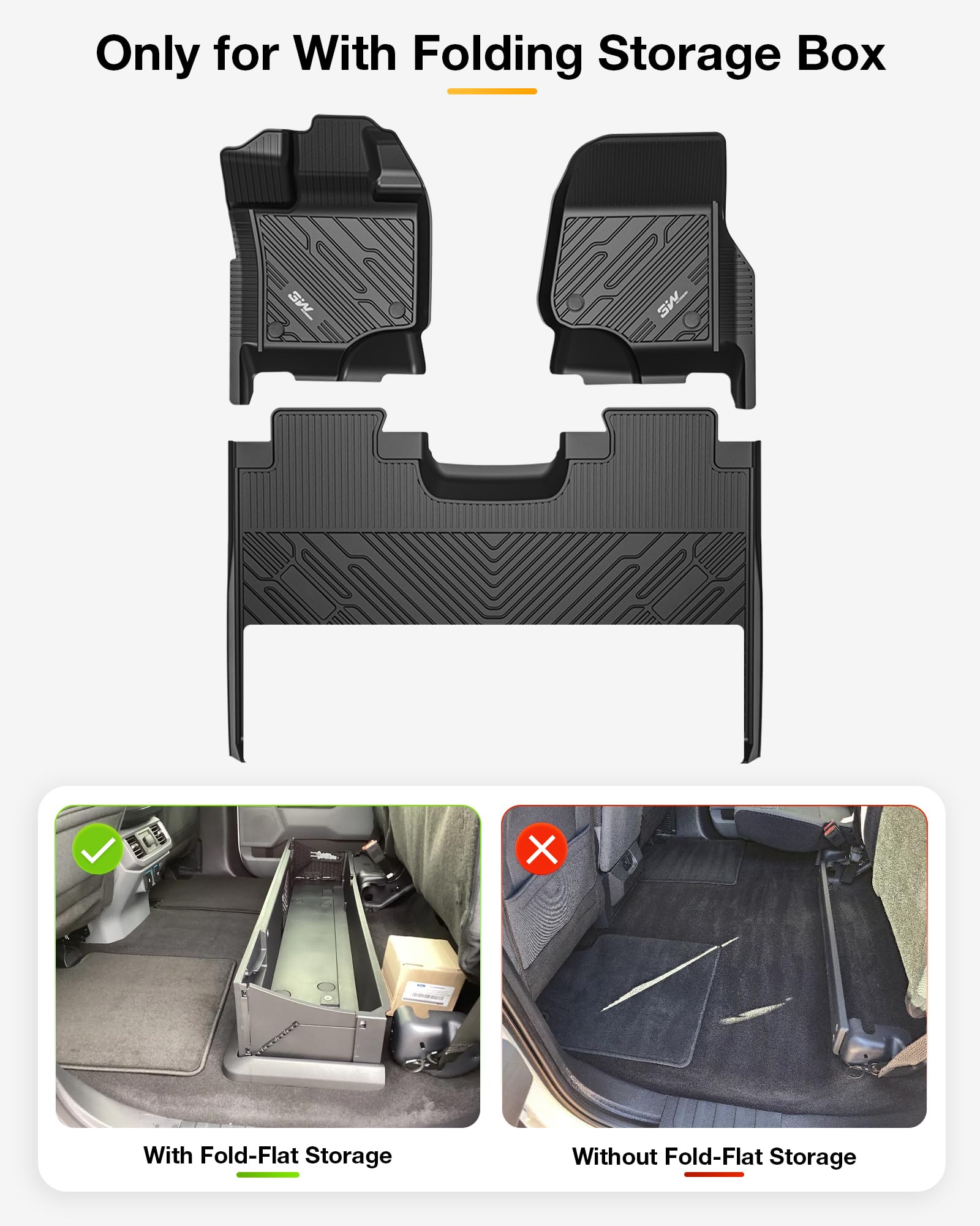 3W Floor Mats Fit For 2015-2024 2025 Ford F150 / F-150 Lightning Supercrew Cab, Tpe All Weather Heavy Duty Floor Liner Custom Fi