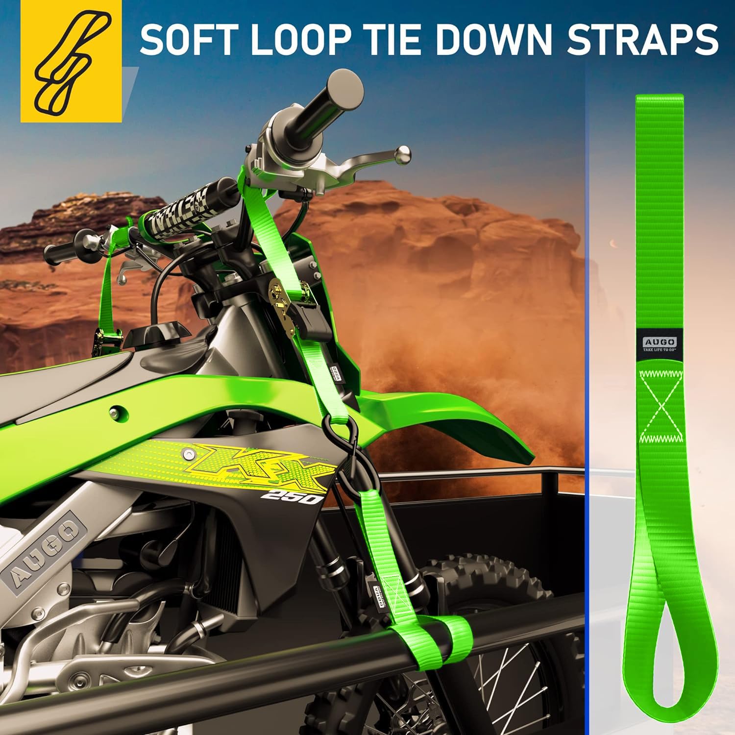 Soft Loop Tie Down Straps - 1,500 Load Capacity & 4,500 Lbs Breaking Strength - 6 Pack - Loops For Securing Atv, Utv, Motorcycle