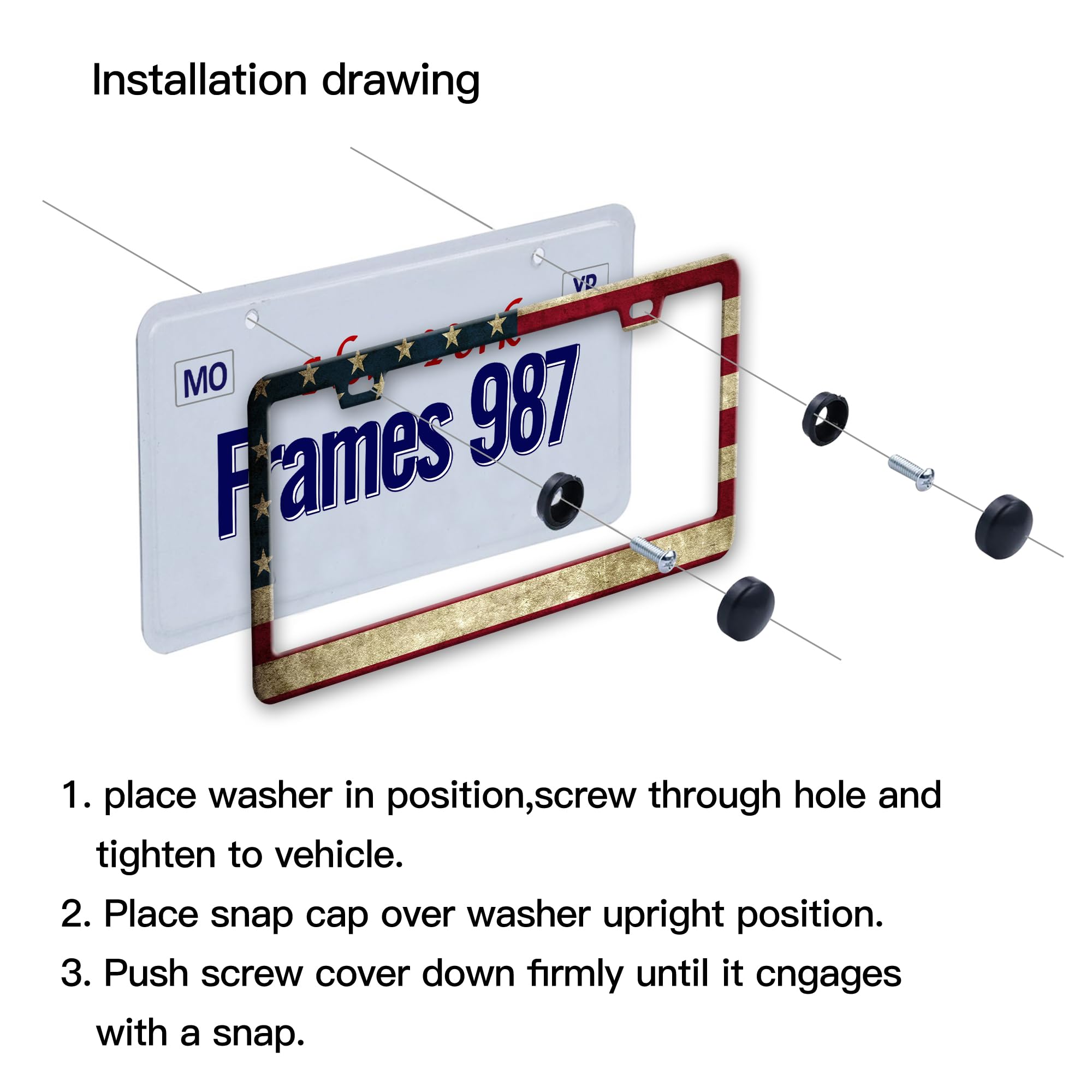 Patriotic License Plate Frame,American Flag License Plate Frame,Flag License Plate Frame US Car Tag Frames Holders Covers Stainl