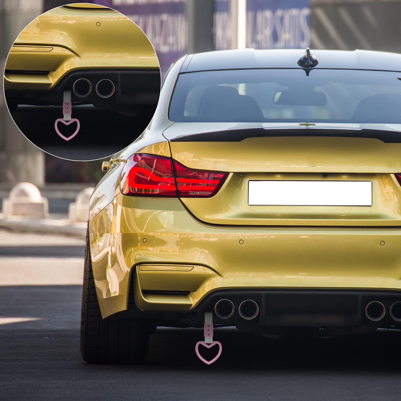 2 Pieces Rings Heart Shaped Car Handle Straps Drift Charm Rear Bumper Warning Ring Decor Subway Bus Broken Heart Handle for Car