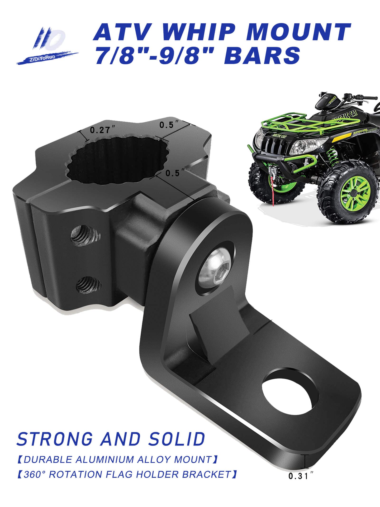 Zidiyoruo Whip Light Mounts For Atv, Quad Atv Light Mounts Fit 0.875'', 1'', 1.125'' Rack Bars And Bandlebars, Adjustable Atv Mo