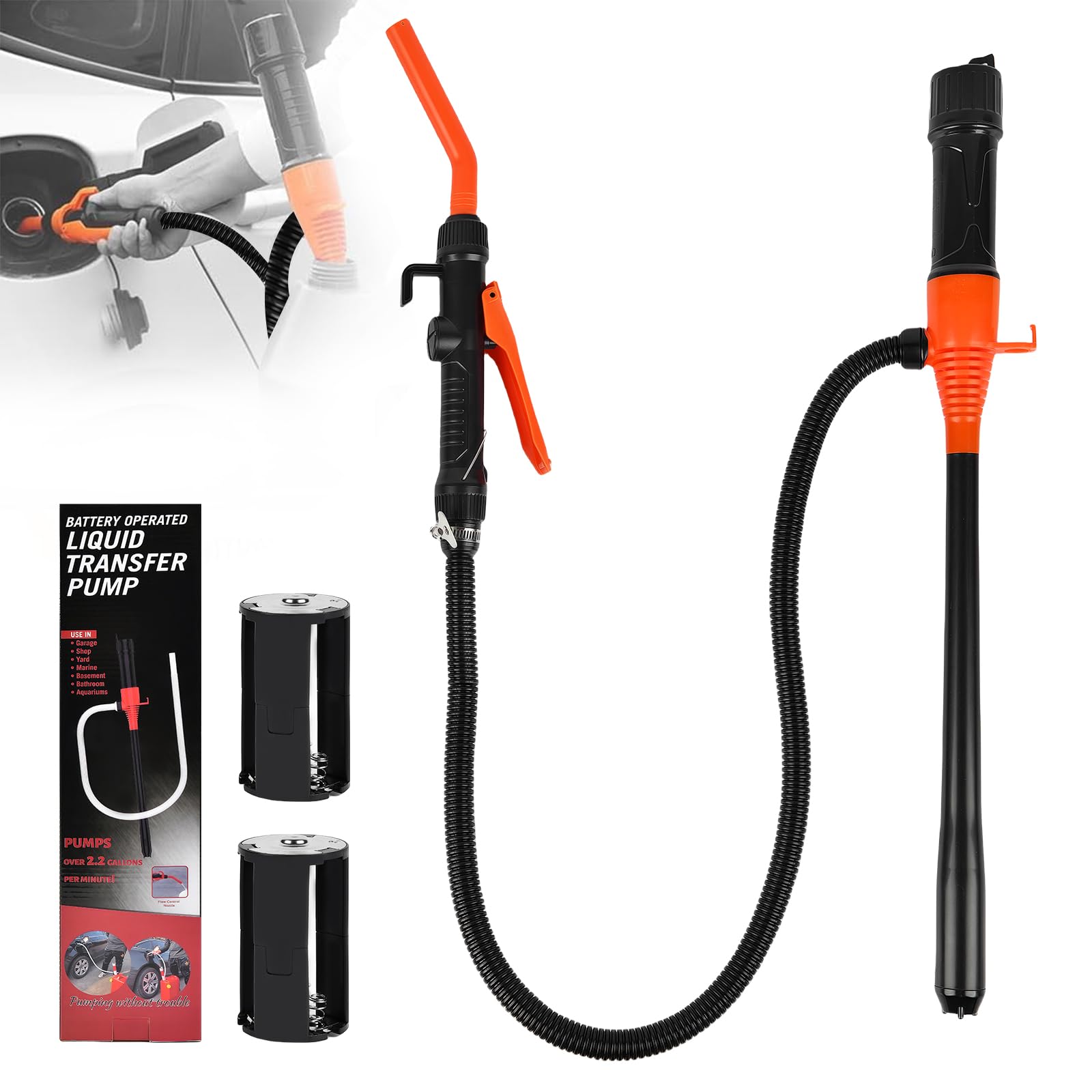 Portable Power Battery Pump, Battery Operated Electric Siphon Pump Water Transfer Pump, Easy to Use Manual Portable 2.4GPM Pump 