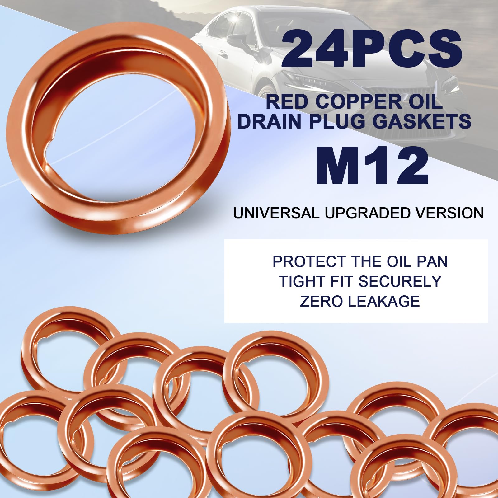 24-Pcs Oil Drain Plug Gasket Washer- Copper M12 Crush Washer Oil Drain Plug- Premium Seal Replaces For Oem 11026-Ja00A Nissan &